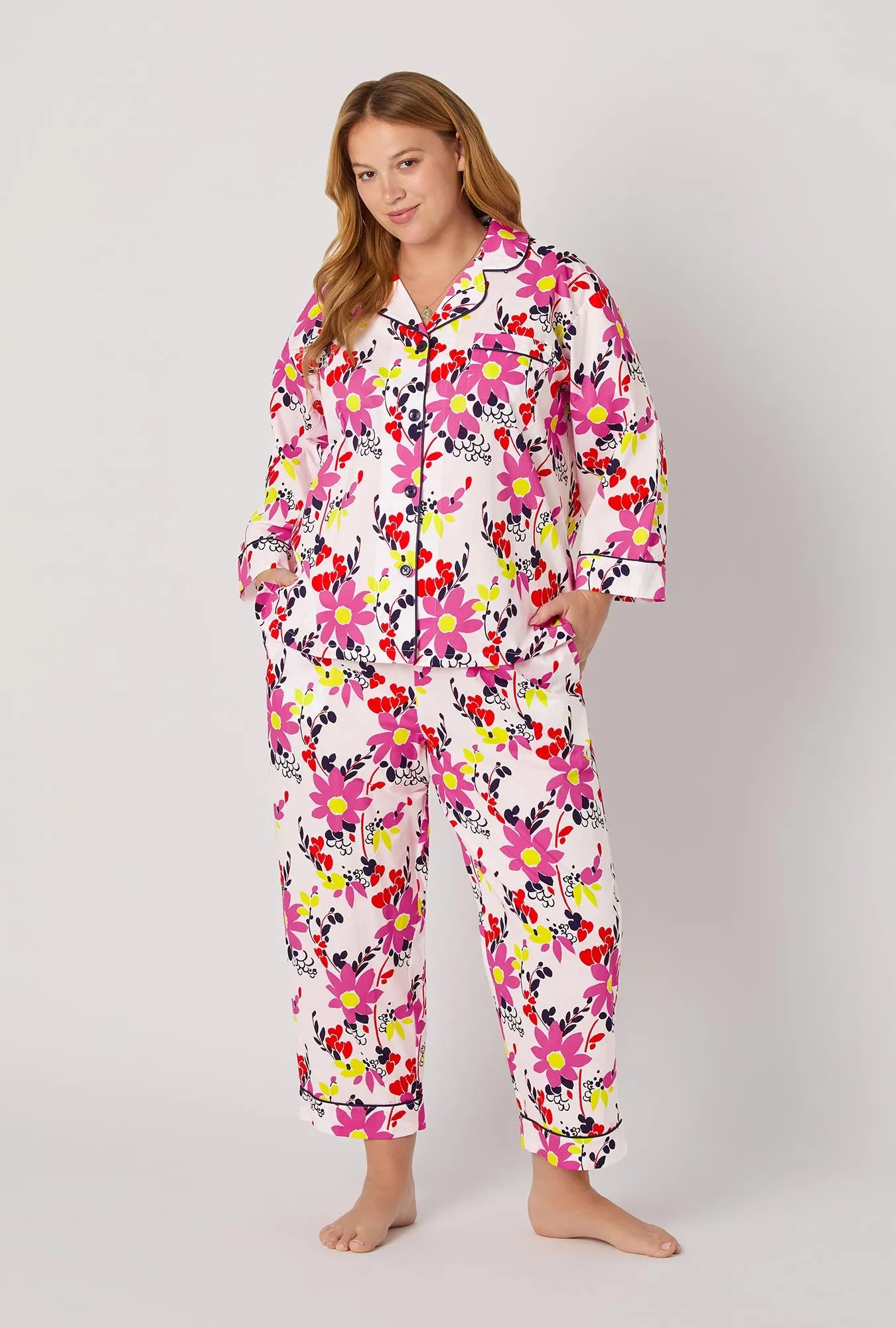 BedHead x Trina Turk Whimsical Floral 3/4 Sleeve Classic Woven Cotton Cropped Pj Set sold by BedHead product image thumbnail 5