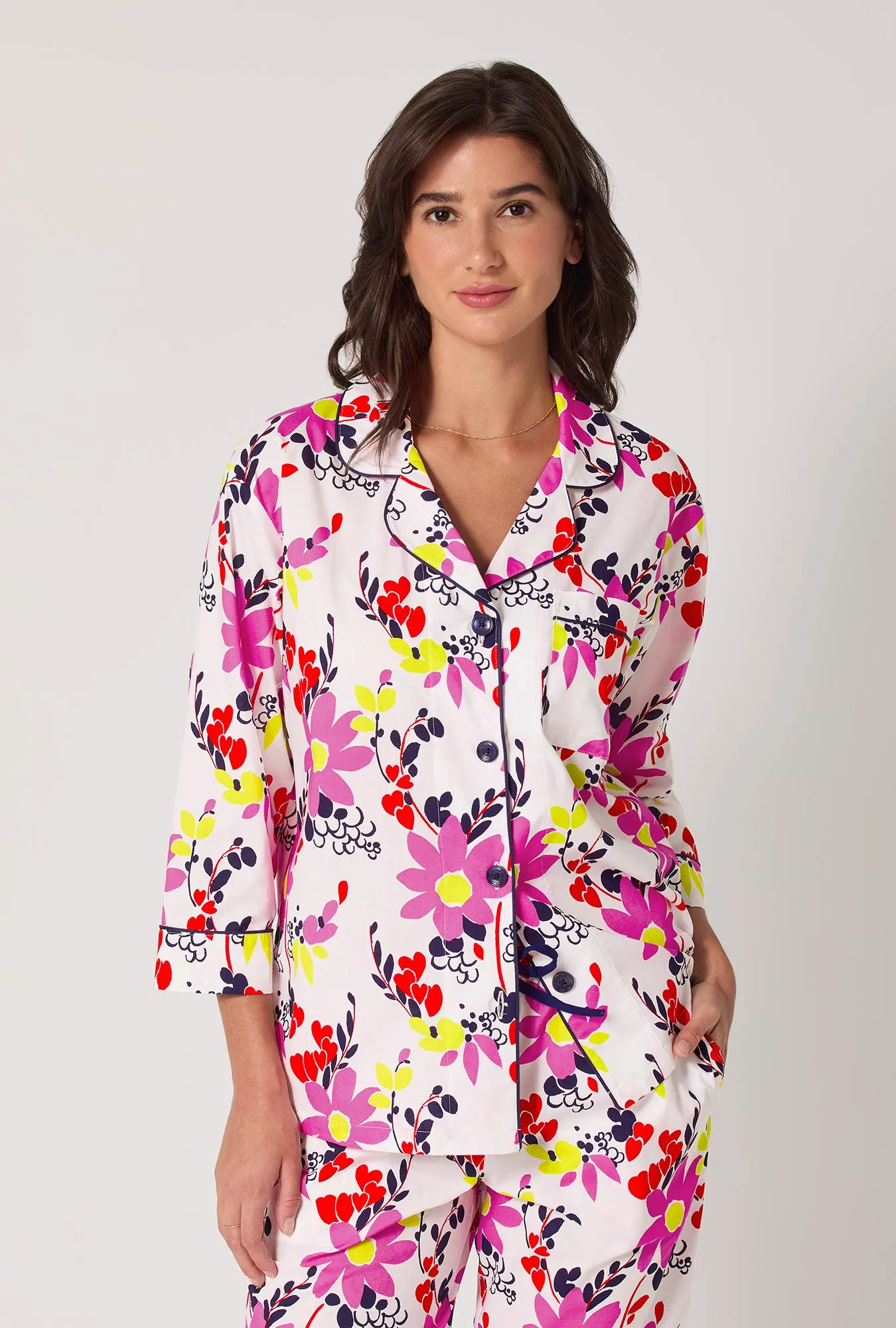 BedHead x Trina Turk Whimsical Floral 3/4 Sleeve Classic Woven Cotton Cropped Pj Set sold by BedHead product image thumbnail 4
