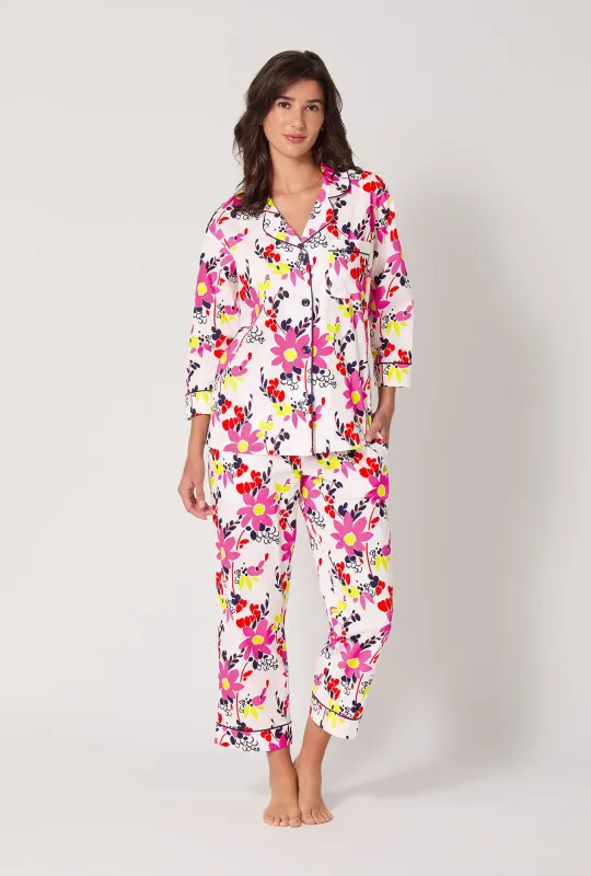 BedHead x Trina Turk Whimsical Floral 3/4 Sleeve Classic Woven Cotton Cropped Pj Set sold by BedHead