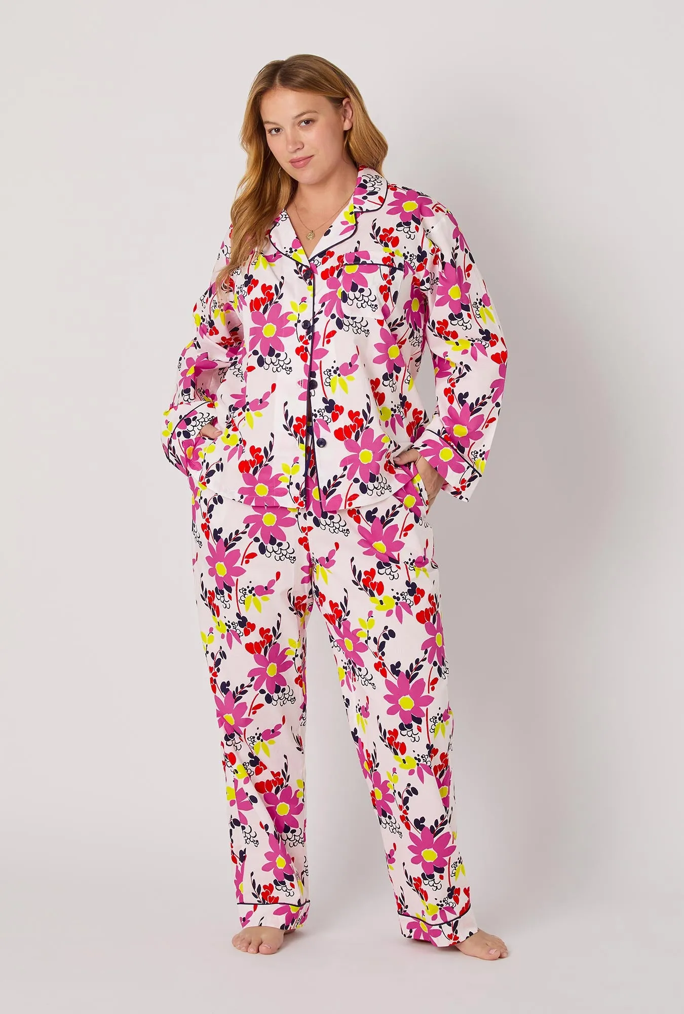 BedHead x Trina Turk Whimsical Floral Long Sleeve Classic Woven Cotton Poplin Pj Set sold by BedHead product image thumbnail 5