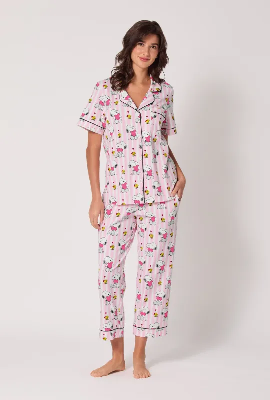 Snoopy's Valentine Short Sleeve Classic Stretch Jersey Cropped Pj Set sold by BedHead