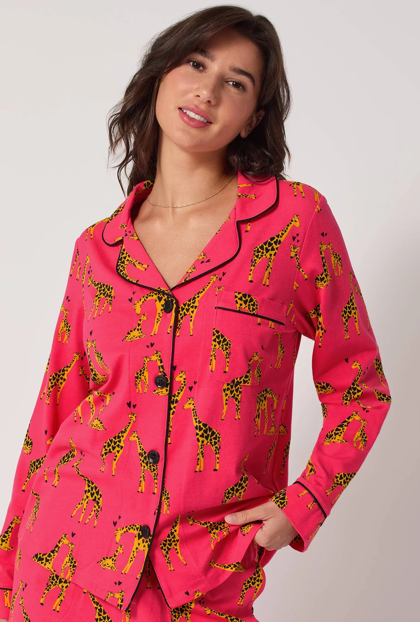 Giraffes In Love Long Sleeve Classic Stretch Jersey Pj Set sold by BedHead product image thumbnail 4
