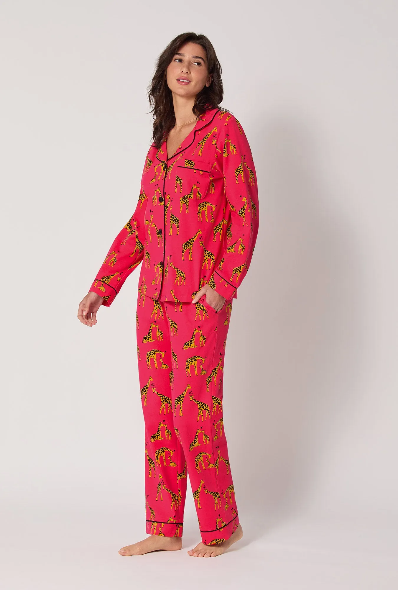 Giraffes In Love Long Sleeve Classic Stretch Jersey Pj Set sold by BedHead product image thumbnail 2