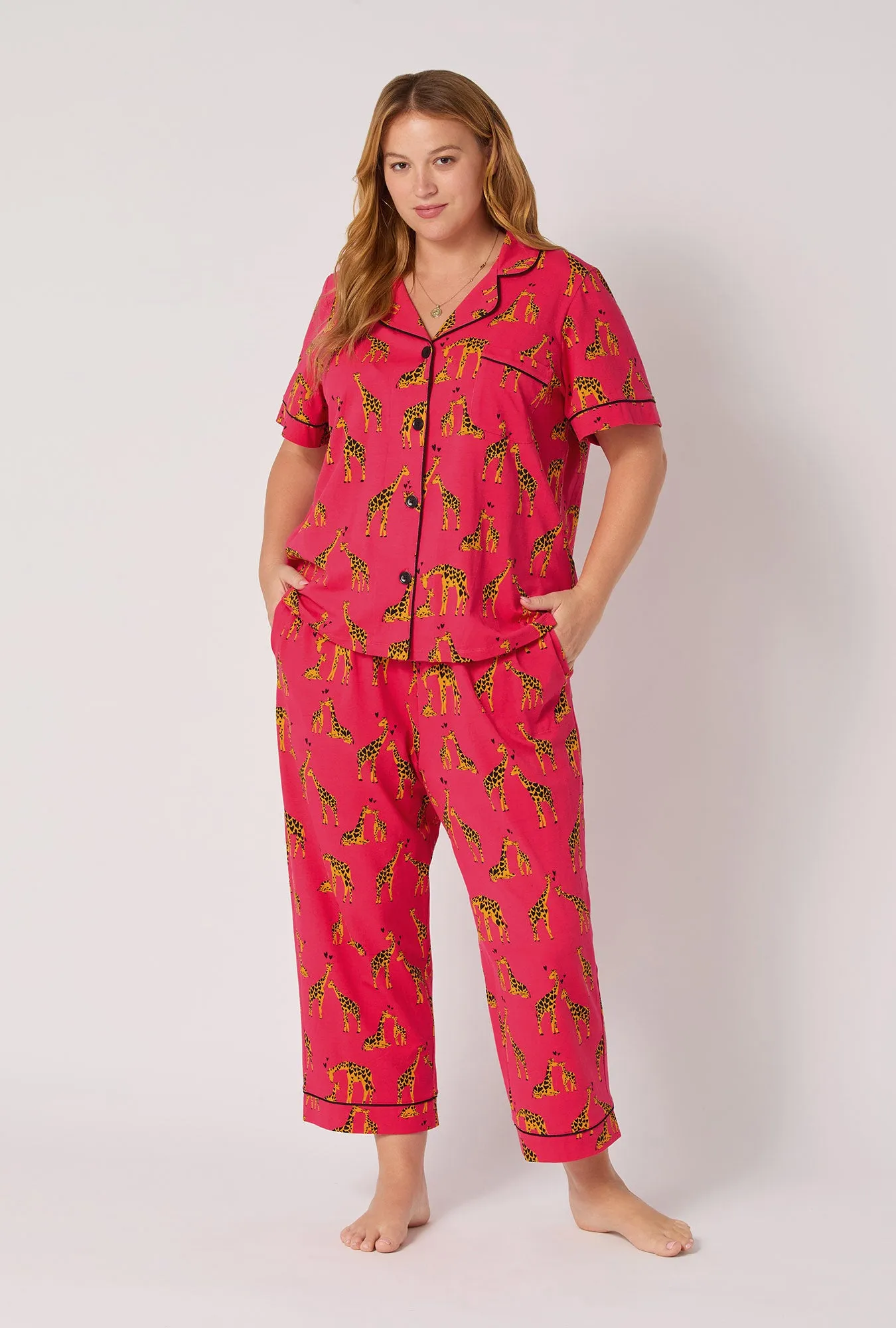 Giraffes In Love Short Sleeve Classic Stretch Jersey Cropped Pj Set sold by BedHead product image thumbnail 5