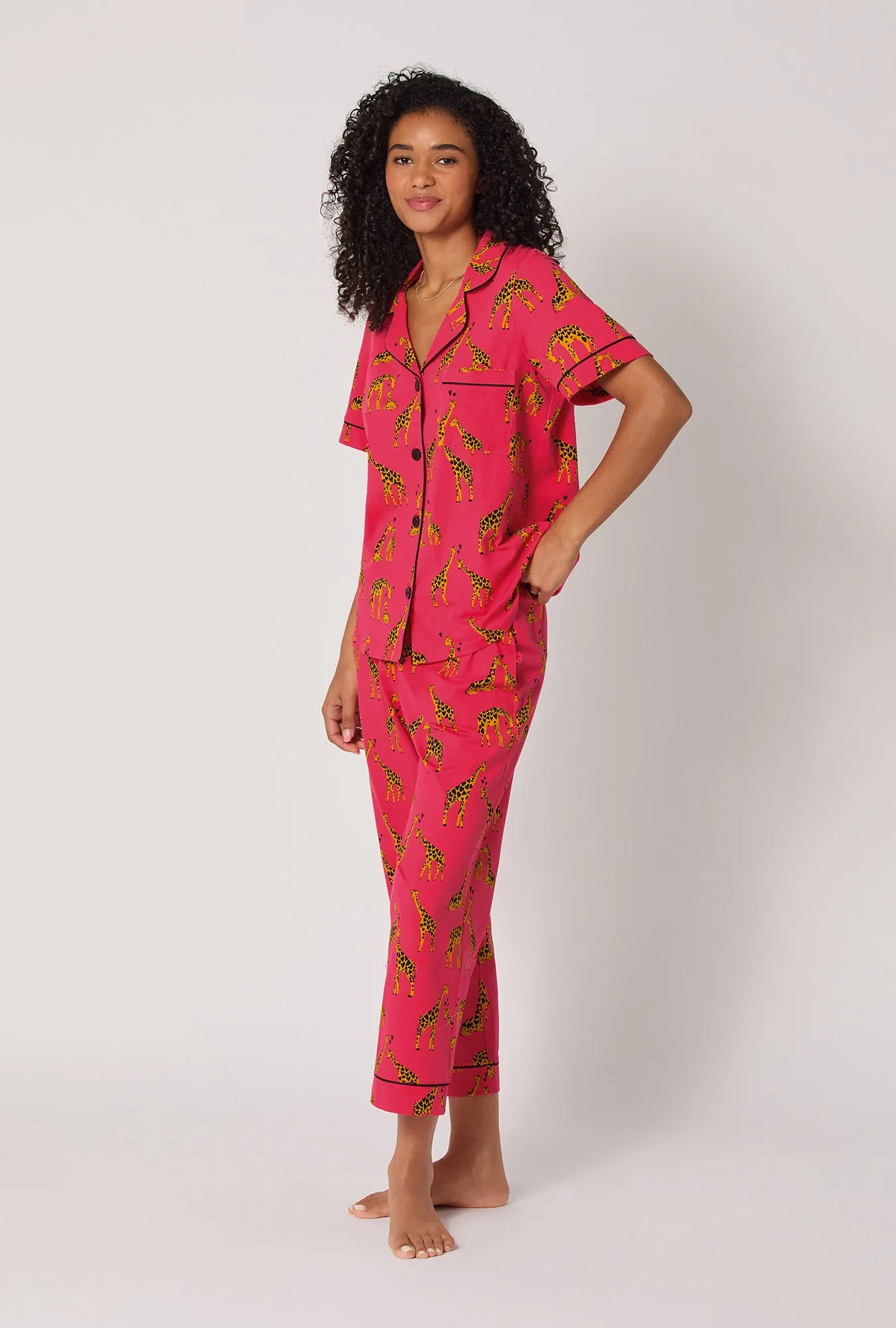 Giraffes In Love Short Sleeve Classic Stretch Jersey Cropped Pj Set sold by BedHead product image thumbnail 3