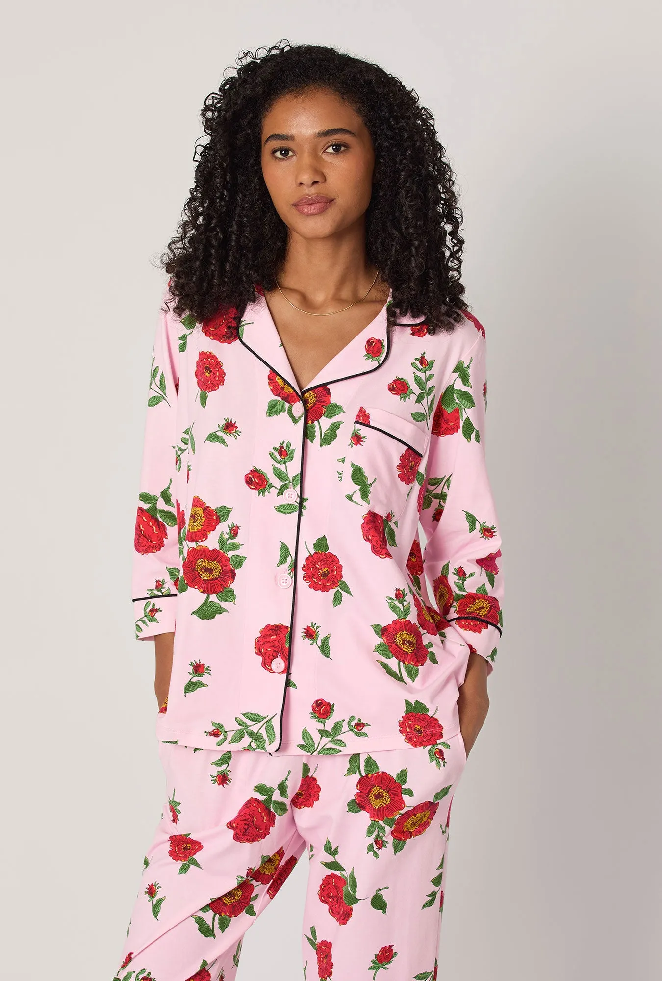 Falling Blooms 3/4 Sleeve Classic Stretch Jersey Cropped Pj Set sold by BedHead product image thumbnail 4