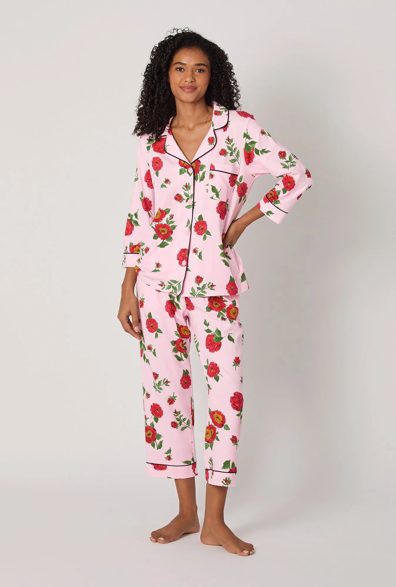 Falling Blooms 3/4 Sleeve Classic Stretch Jersey Cropped Pj Set sold by BedHead