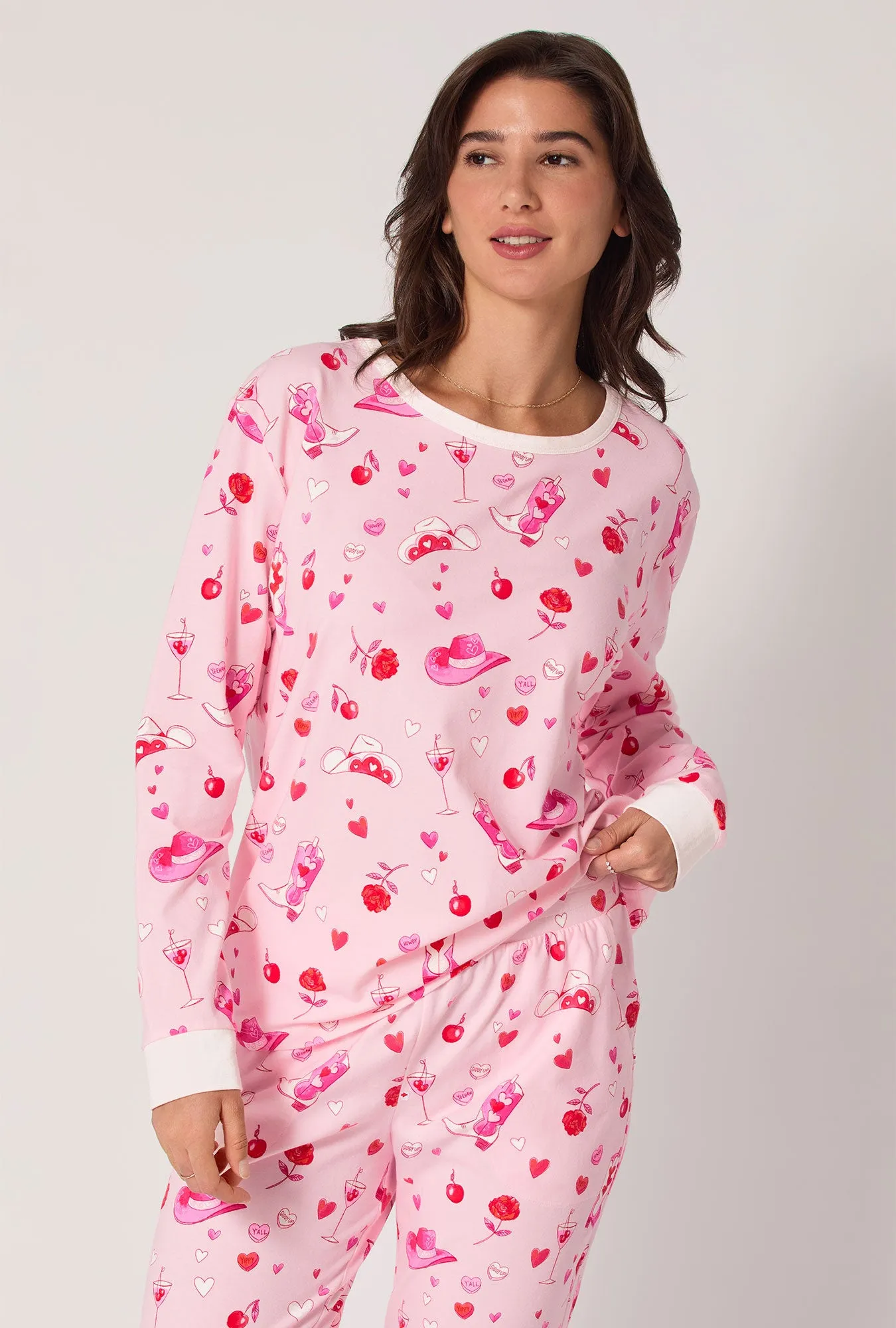 Giddy Up Galentine Long Sleeve Pullover Crew And Jogger Stretch Jersey Pj Set sold by BedHead product image thumbnail 4