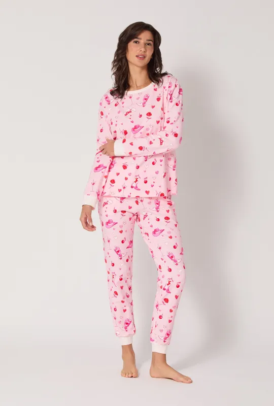 Giddy Up Galentine Long Sleeve Pullover Crew And Jogger Stretch Jersey Pj Set sold by BedHead
