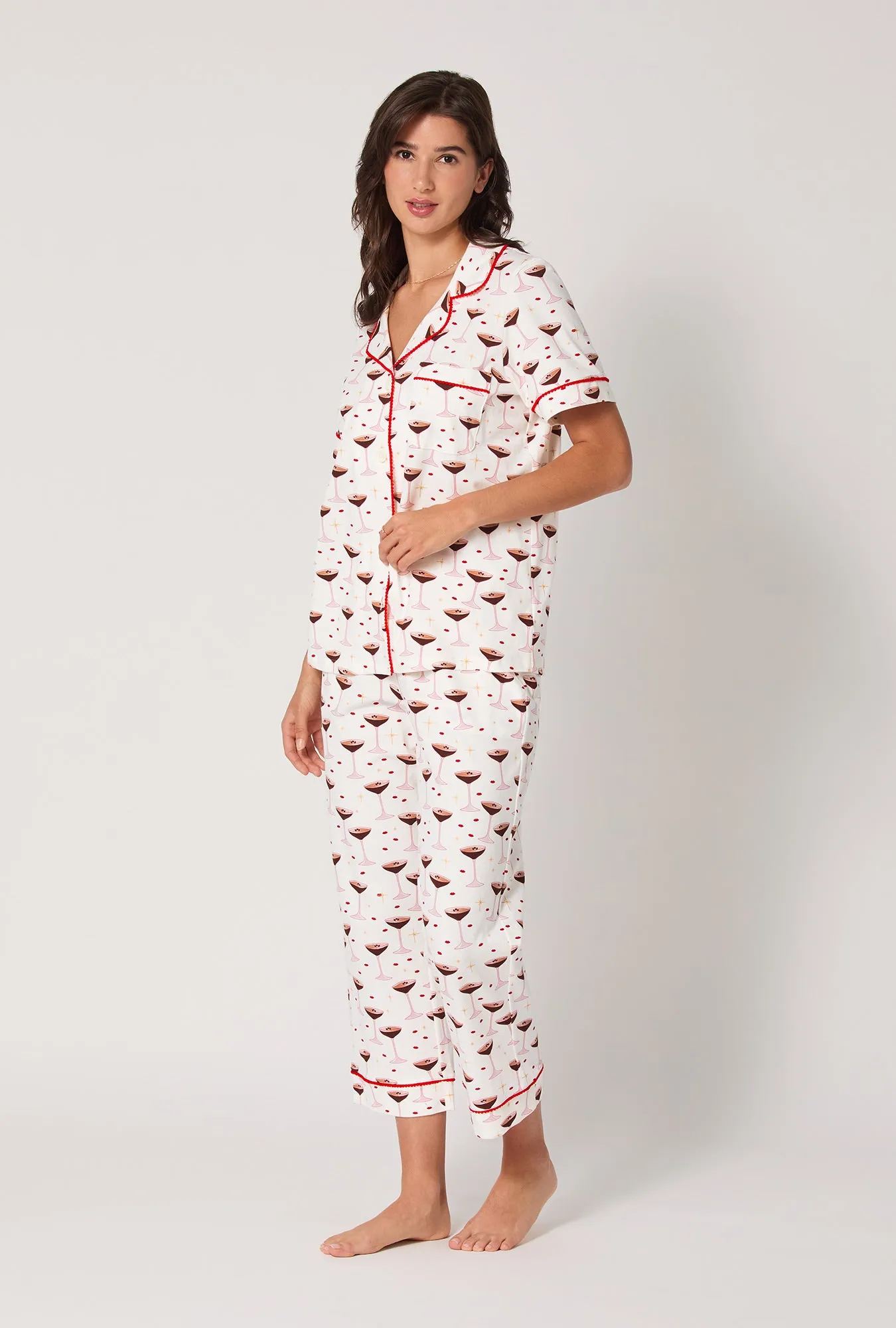 Espresso Kisses Short Sleeve Classic Stretch Jersey Cropped Pj Set sold by BedHead product image thumbnail 2