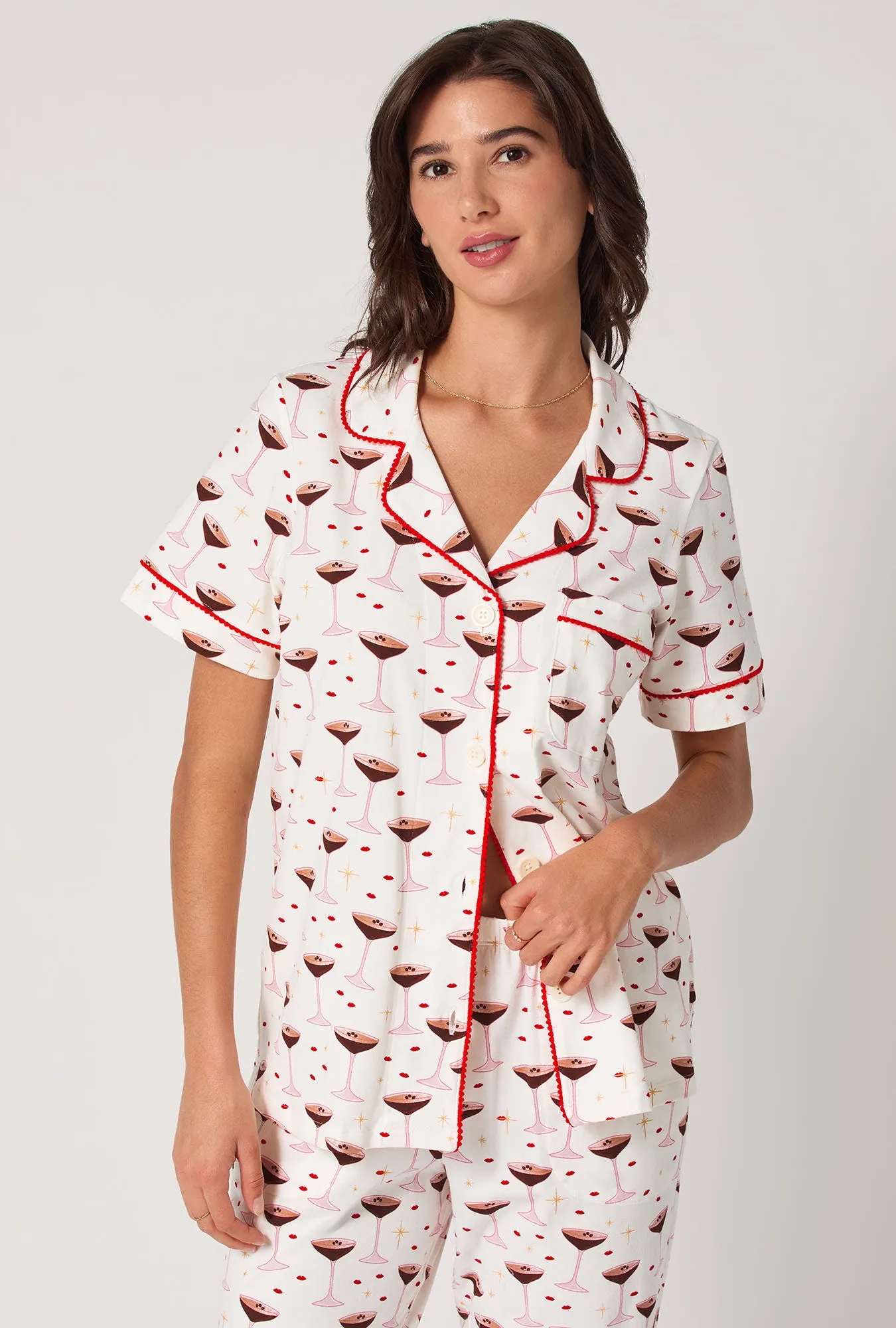 Espresso Kisses Short Sleeve Classic Stretch Jersey Cropped Pj Set sold by BedHead product image thumbnail 4