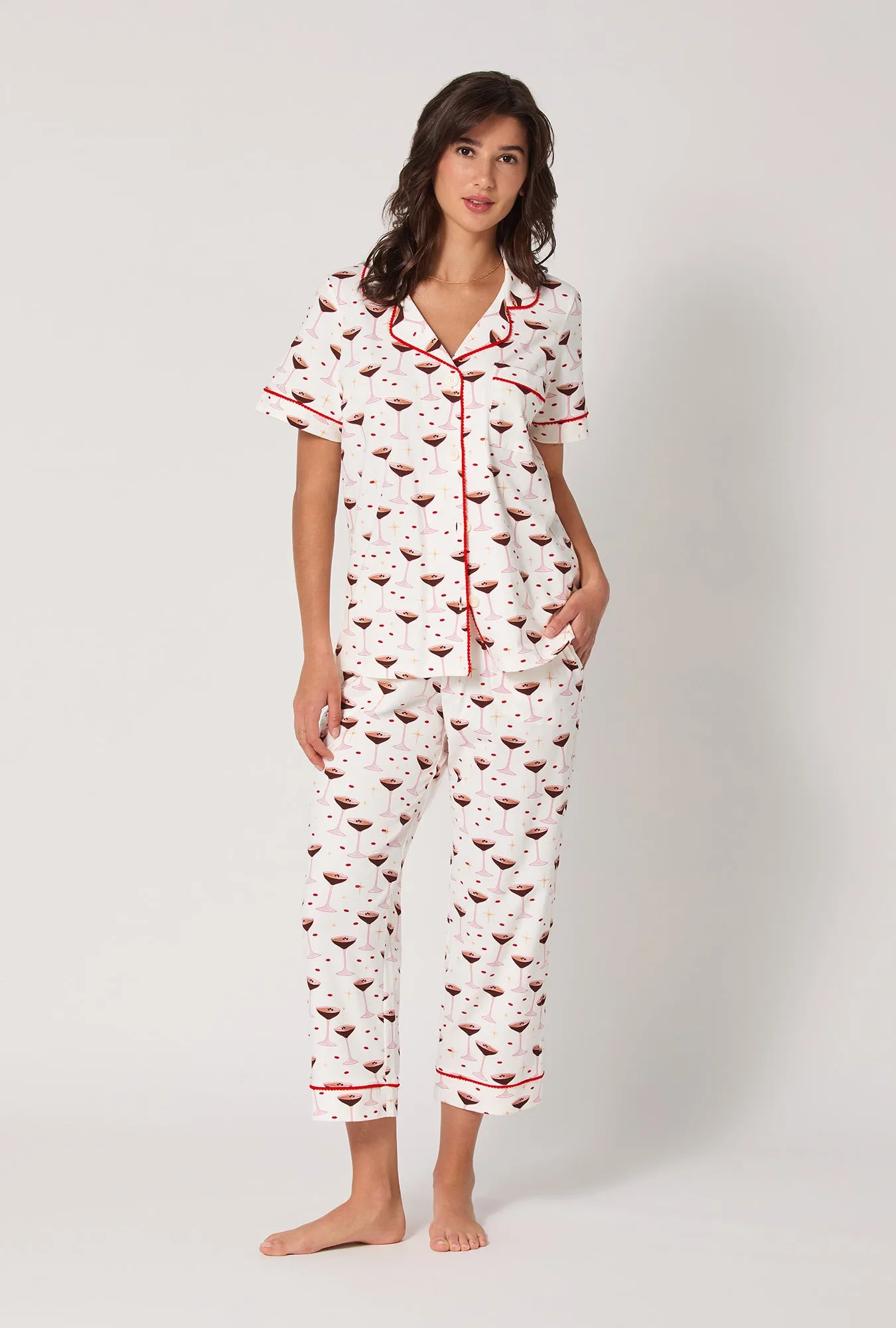 Espresso Kisses Short Sleeve Classic Stretch Jersey Cropped Pj Set sold by BedHead