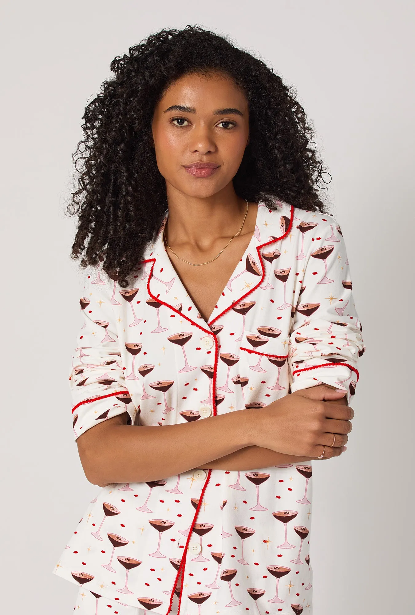 Espresso Kisses Long Sleeve Classic Stretch Jersey Shorty Pj Set sold by BedHead product image thumbnail 3