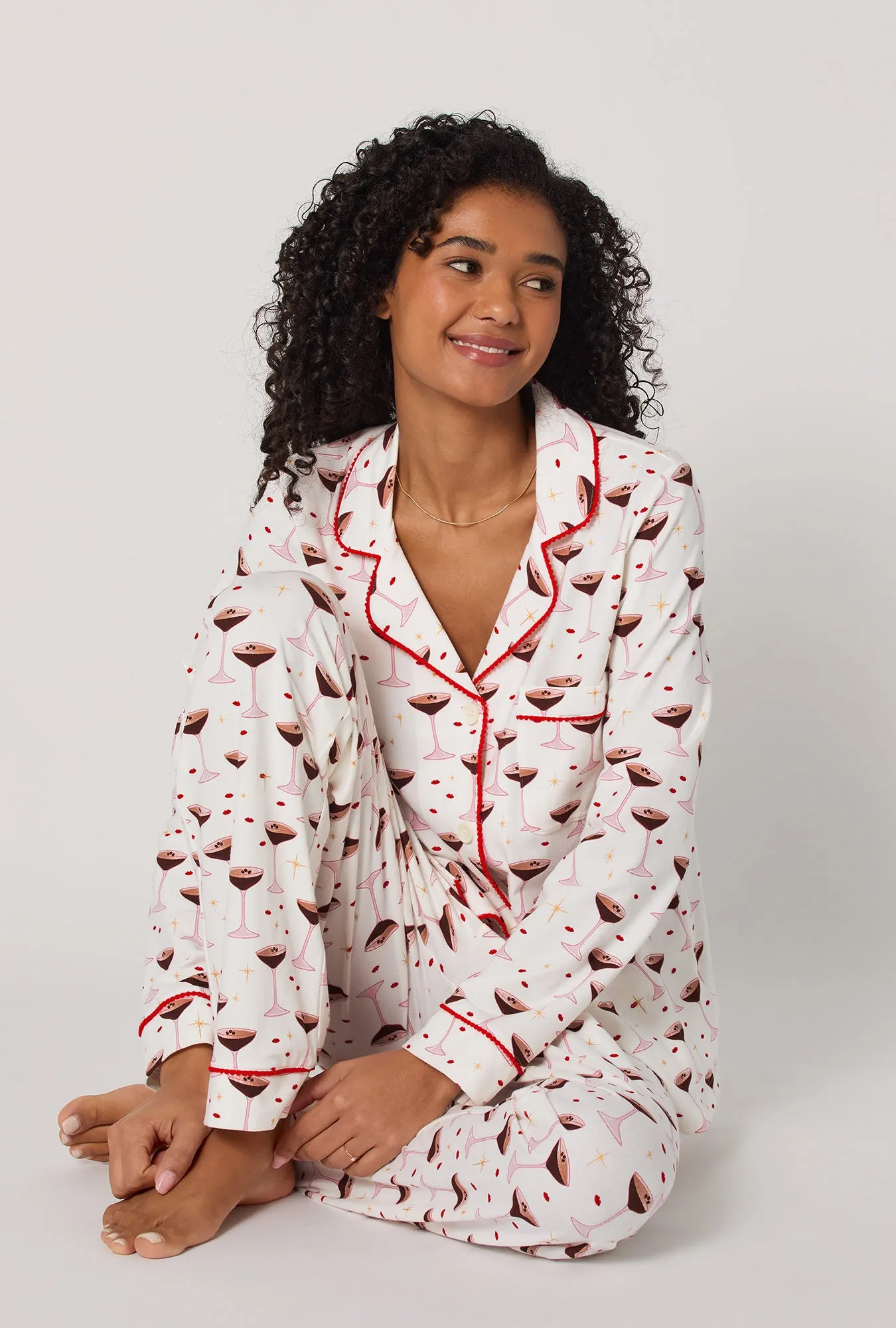 Espresso Kisses Long Sleeve Classic Stretch Jersey Pj Set sold by BedHead