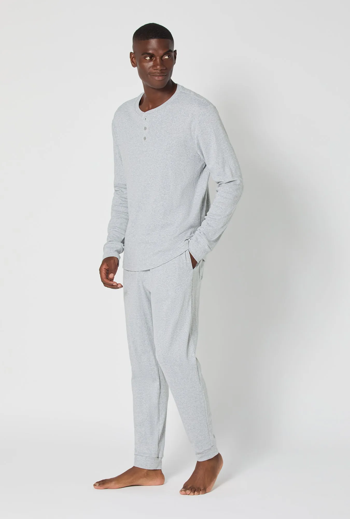 True Grey Heather Men's Long Sleeve Henley And Jogger Cotton Rib Pj Set sold by BedHead product image thumbnail 2