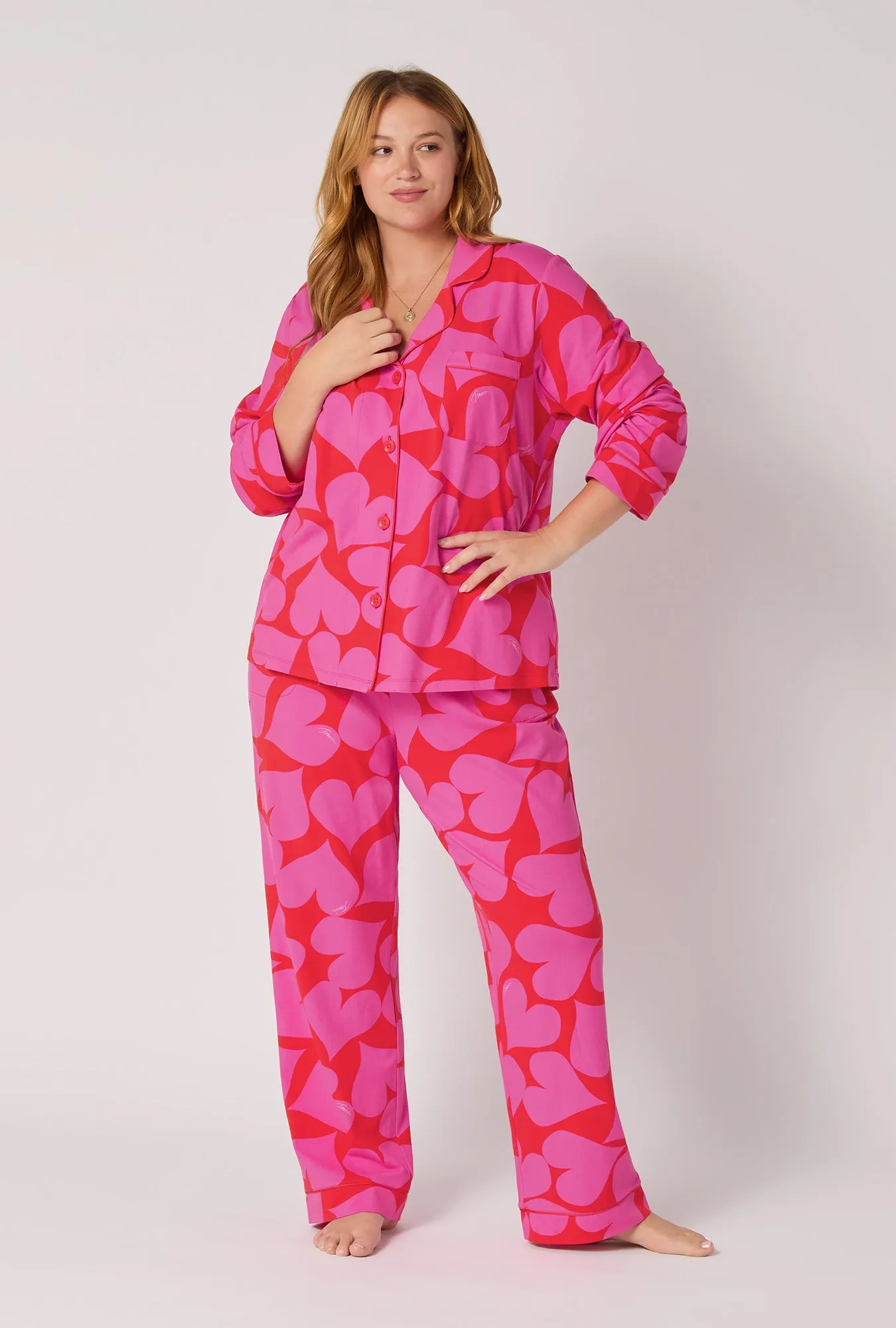 BedHead x Trina Turk Hearts Long Sleeve Classic Stretch Jersey Pj Set sold by BedHead product image thumbnail 5
