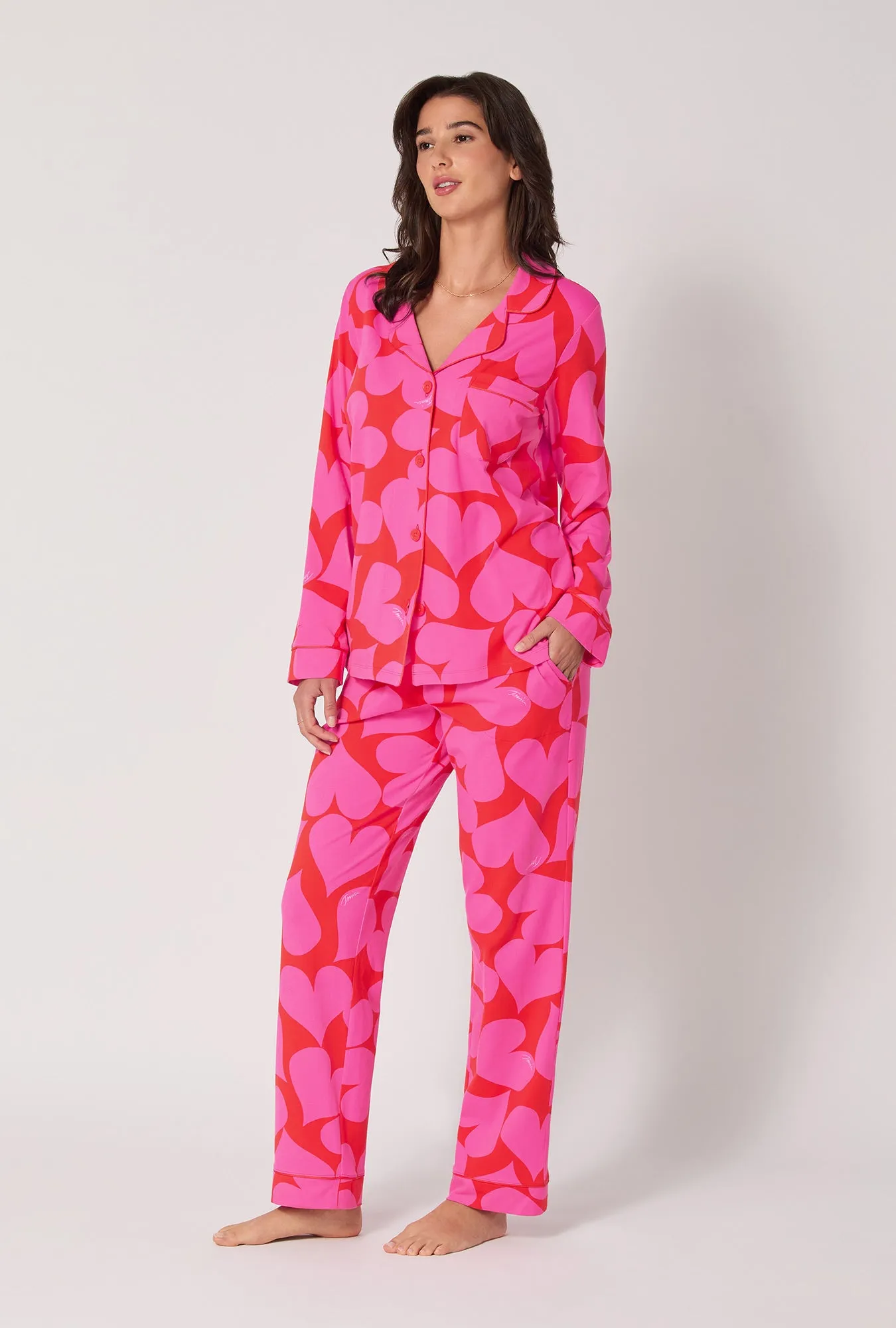 BedHead x Trina Turk Hearts Long Sleeve Classic Stretch Jersey Pj Set sold by BedHead product image thumbnail 2