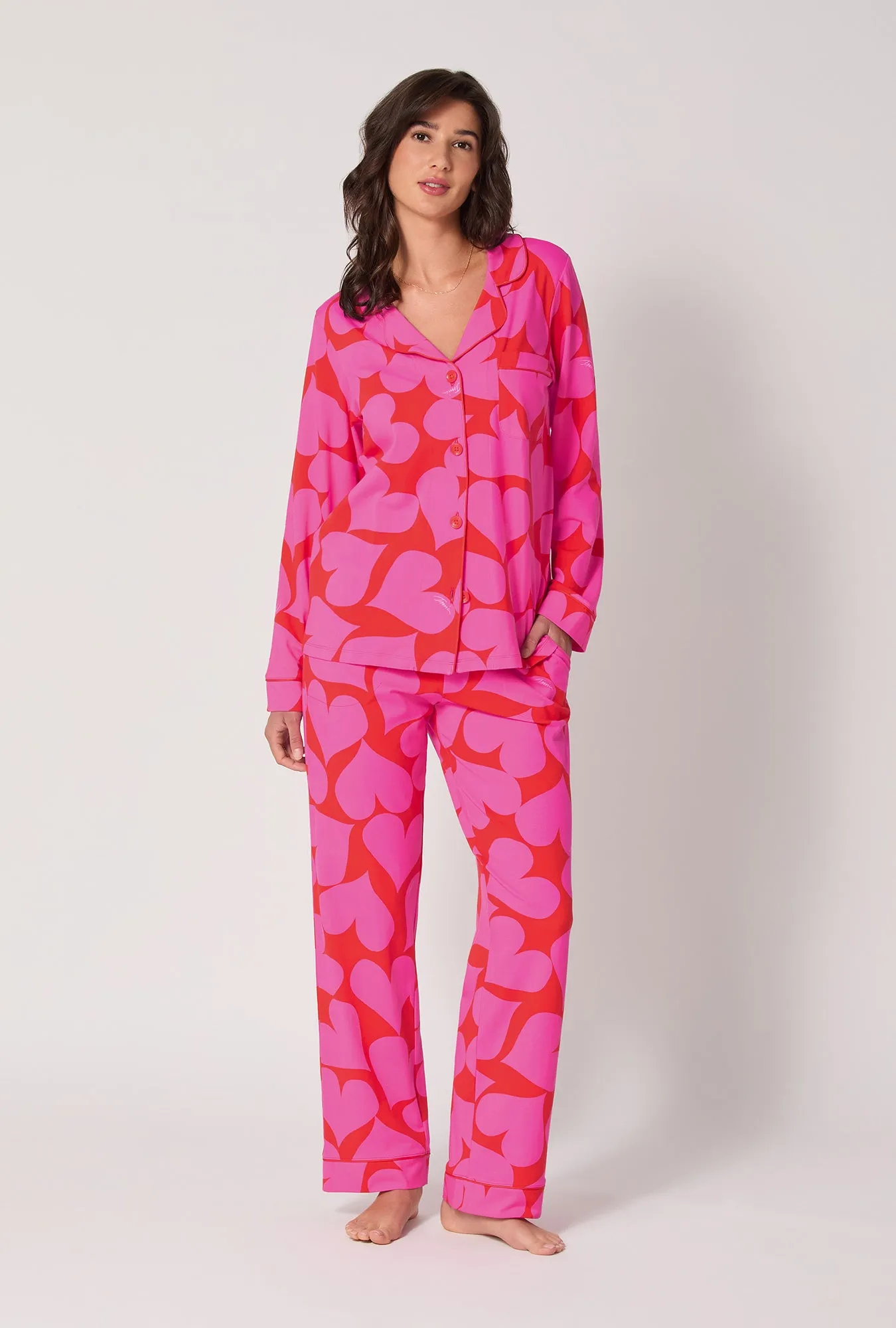 BedHead x Trina Turk Hearts Long Sleeve Classic Stretch Jersey Pj Set sold by BedHead