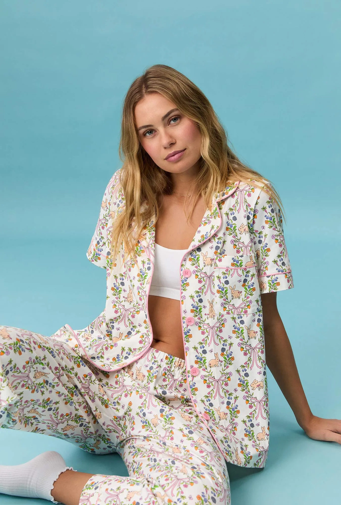 Bunny Blooms Short Sleeve Classic Stretch Jersey Cropped Pj Set sold by BedHead