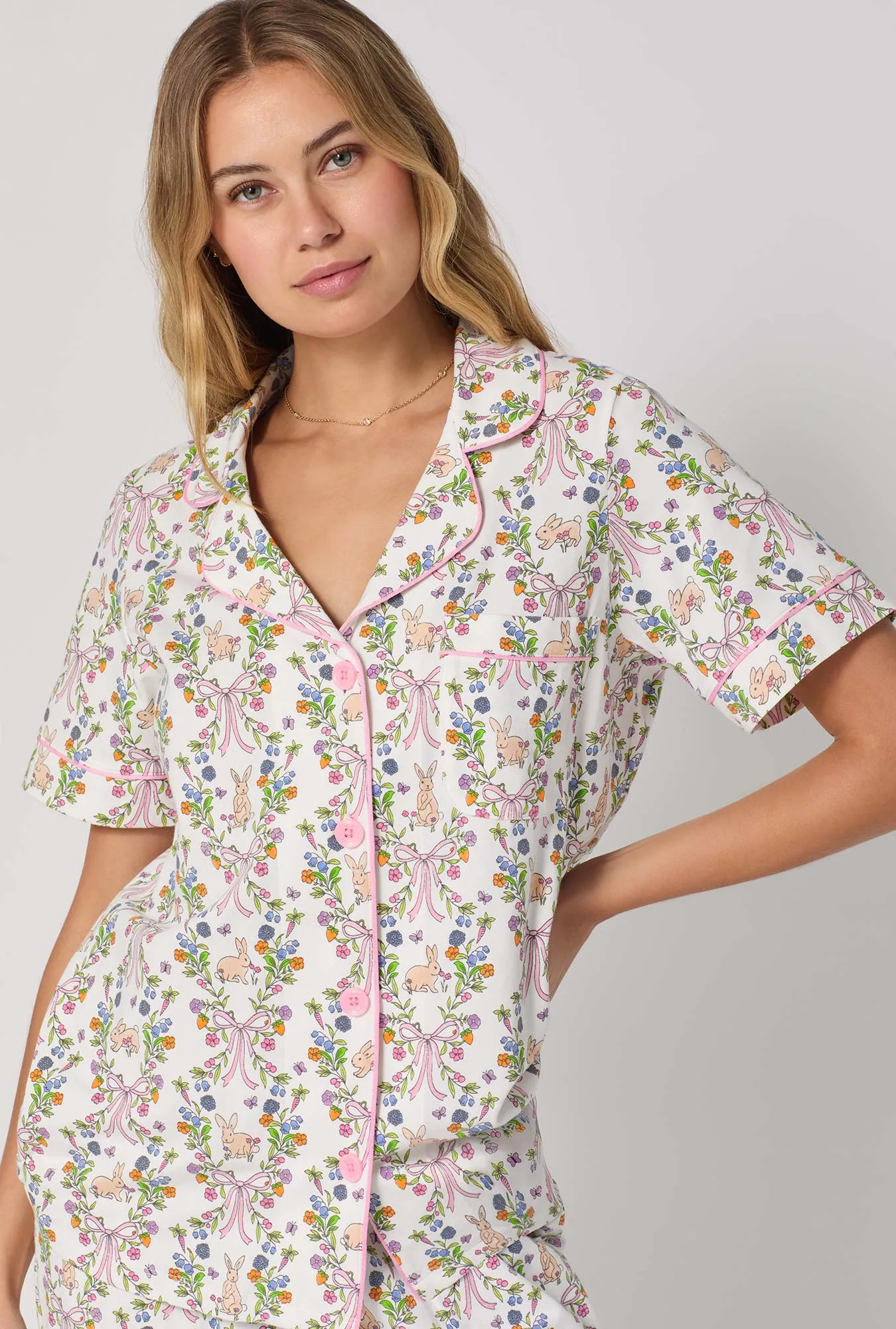 Bunny Blooms Short Sleeve Classic Stretch Jersey Cropped Pj Set sold by BedHead product image thumbnail 5