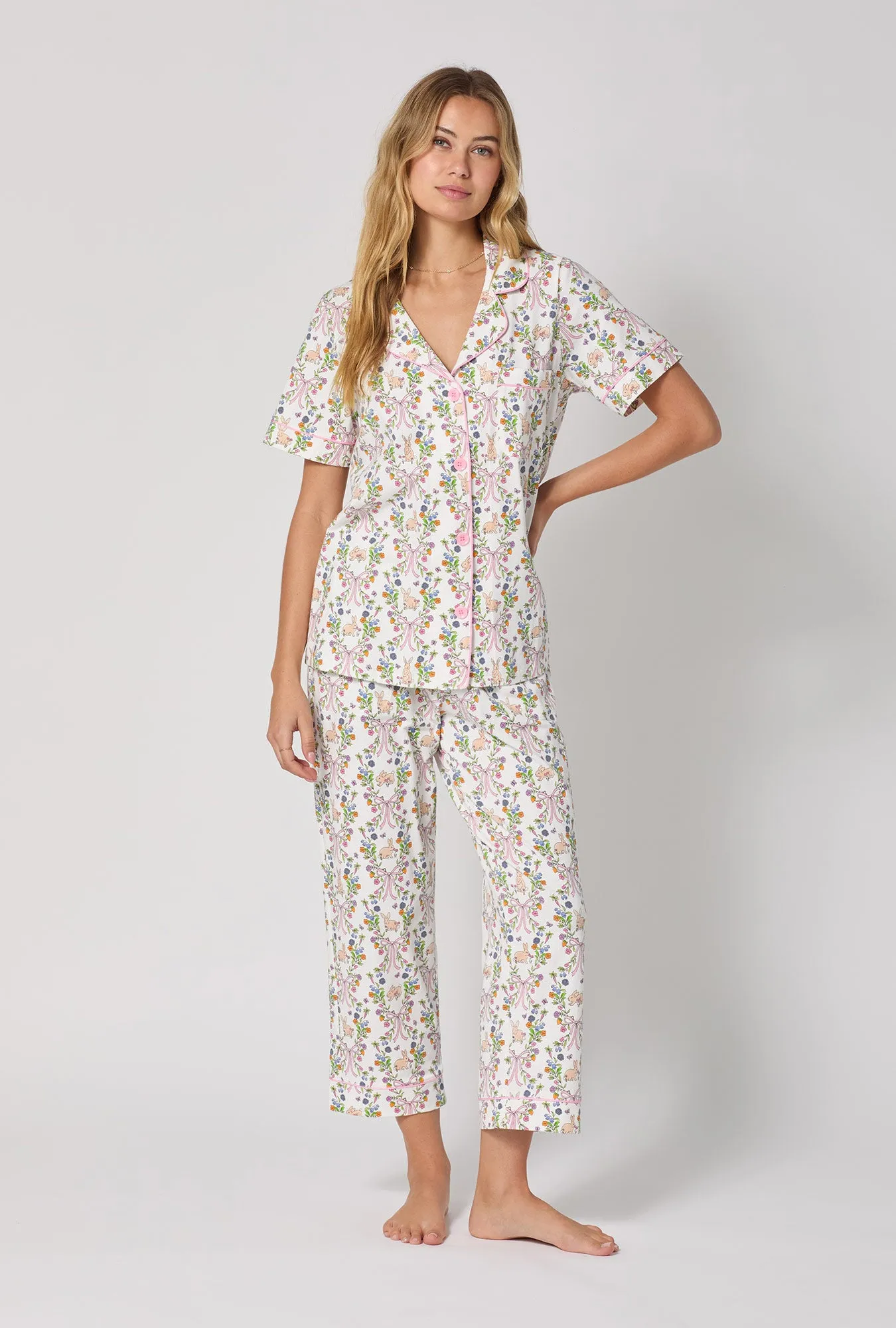 Bunny Blooms Short Sleeve Classic Stretch Jersey Cropped Pj Set sold by BedHead product image thumbnail 2