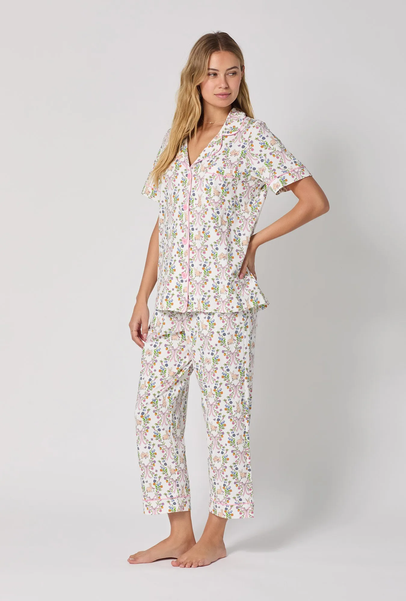 Bunny Blooms Short Sleeve Classic Stretch Jersey Cropped Pj Set sold by BedHead product image thumbnail 3