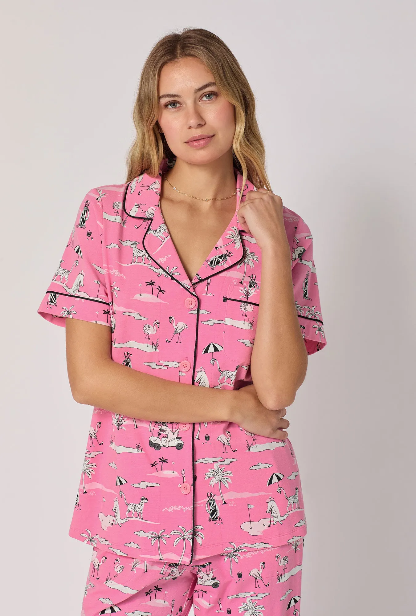 Putting Pink Short Sleeve Classic Stretch Jersey Cropped Pj Set sold by BedHead product image thumbnail 4