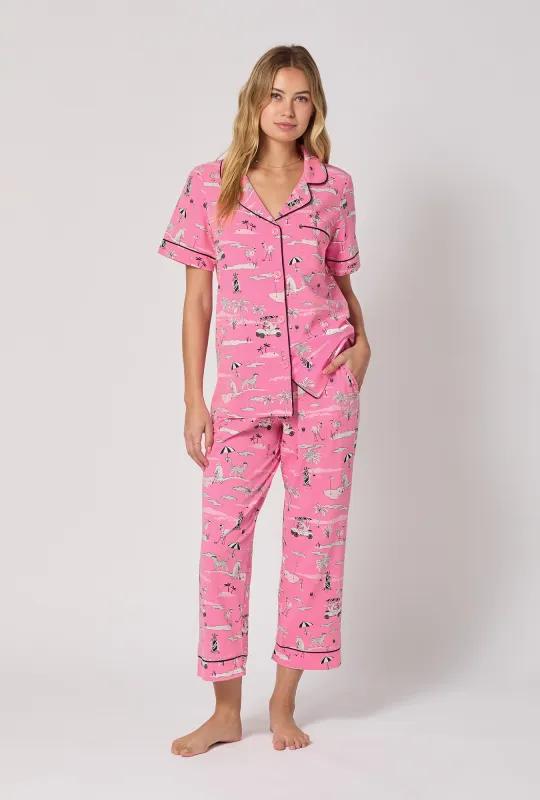 Putting Pink Short Sleeve Classic Stretch Jersey Cropped Pj Set sold by BedHead