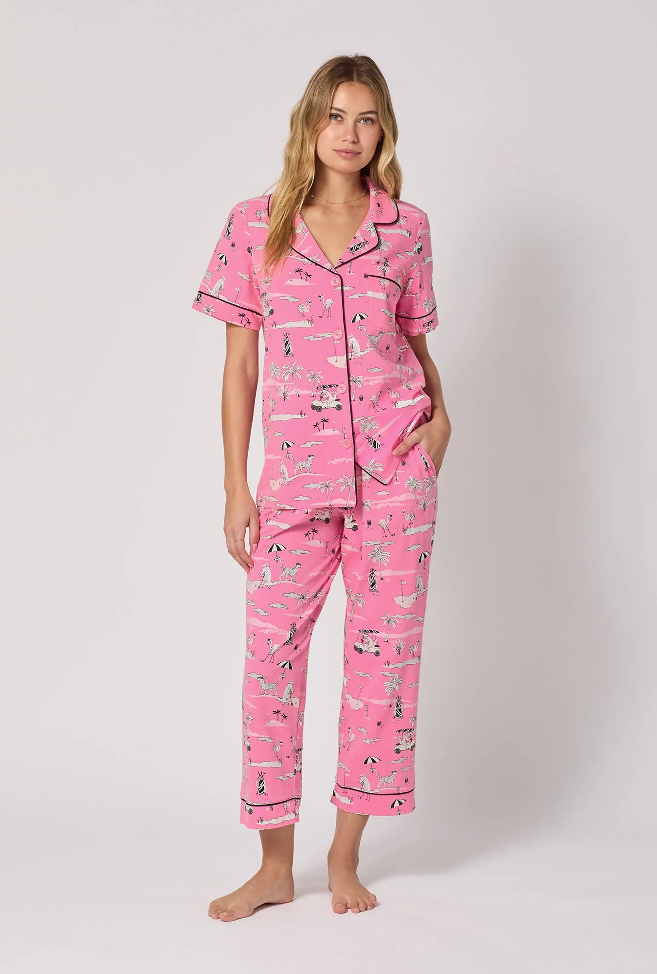 Putting Pink Short Sleeve Classic Stretch Jersey Cropped Pj Set sold by BedHead