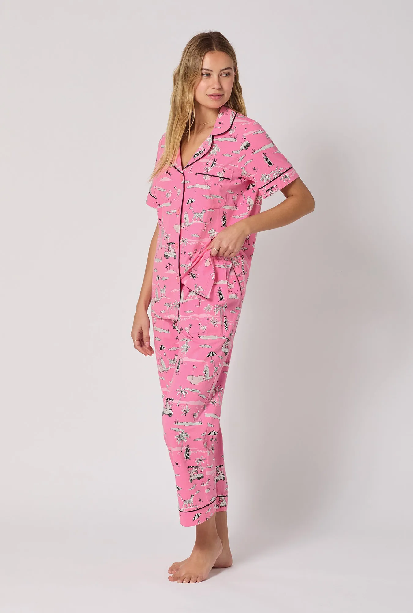 Putting Pink Short Sleeve Classic Stretch Jersey Cropped Pj Set sold by BedHead product image thumbnail 2