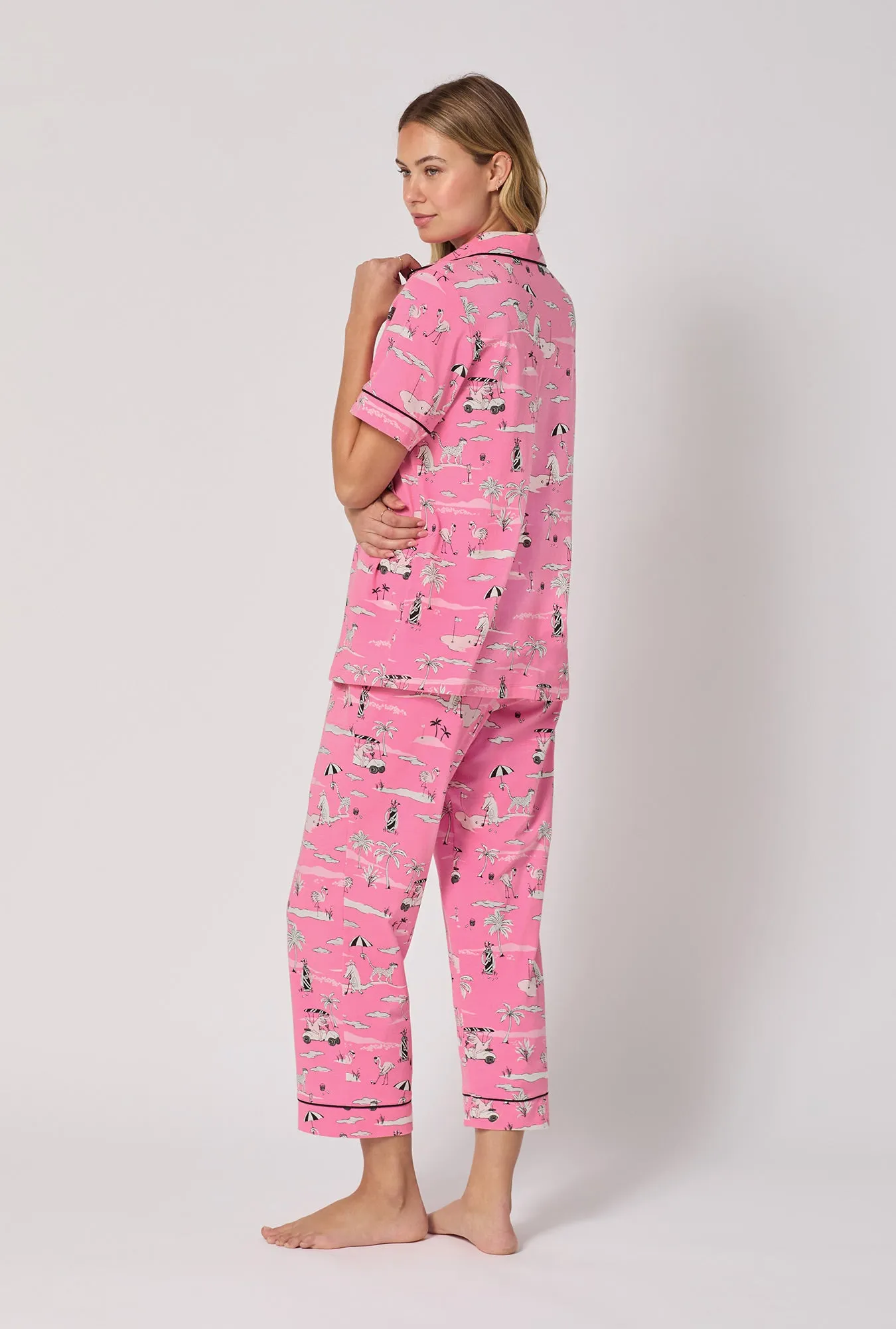 Putting Pink Short Sleeve Classic Stretch Jersey Cropped Pj Set sold by BedHead product image thumbnail 3