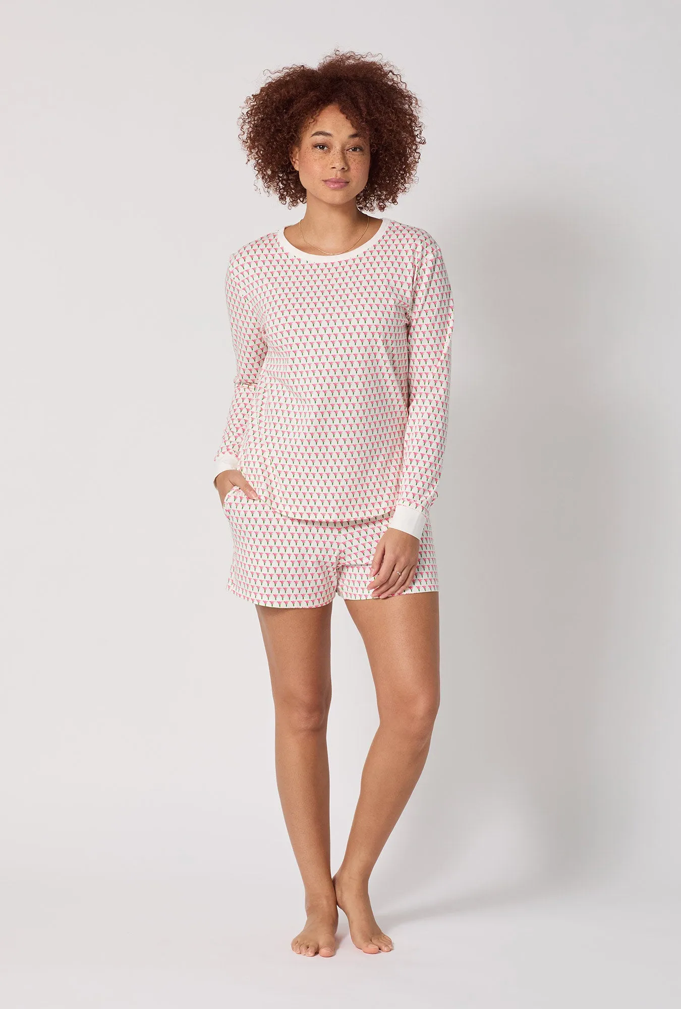 Blossom Geo Long Sleeve Pullover Crew And Shorty Stretch Jersey Pj Set sold by BedHead product image thumbnail 2