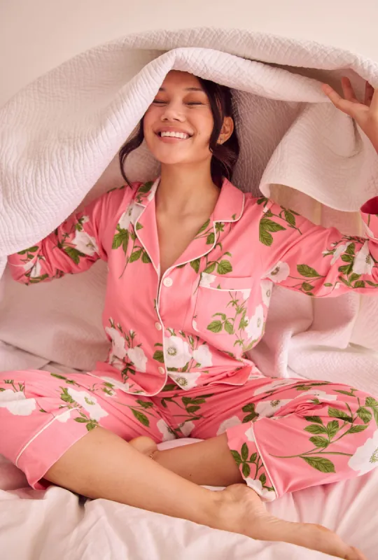 White Poppy Long Sleeve Classic Stretch Jersey PJ Set sold by BedHead