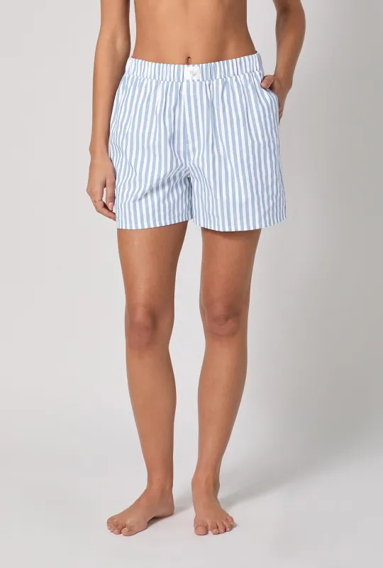 Blue Signature Stripe Cotton Sateen Boxer Short made by BedHead
