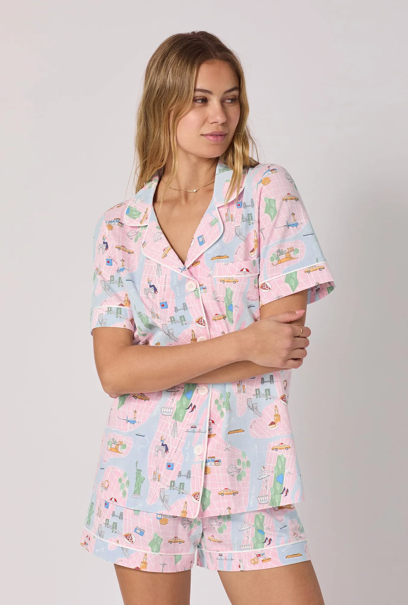 New York, New York Short Sleeve Classic Shorty Stretch Jersey Pj Set sold by BedHead