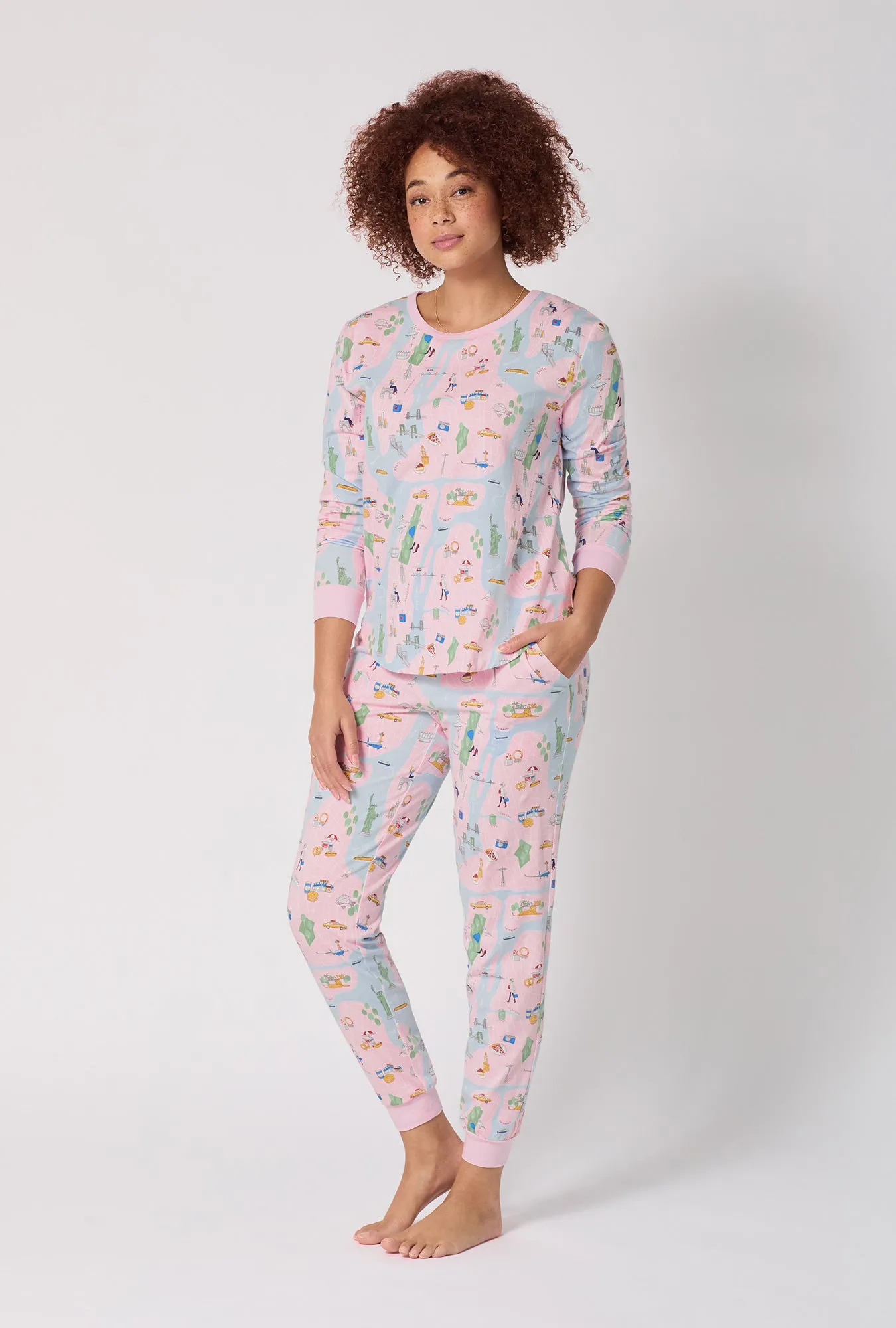 New York, New York Long Sleeve Pullover Crew And Jogger Stretch Jersey Pj Set sold by BedHead product image thumbnail 3