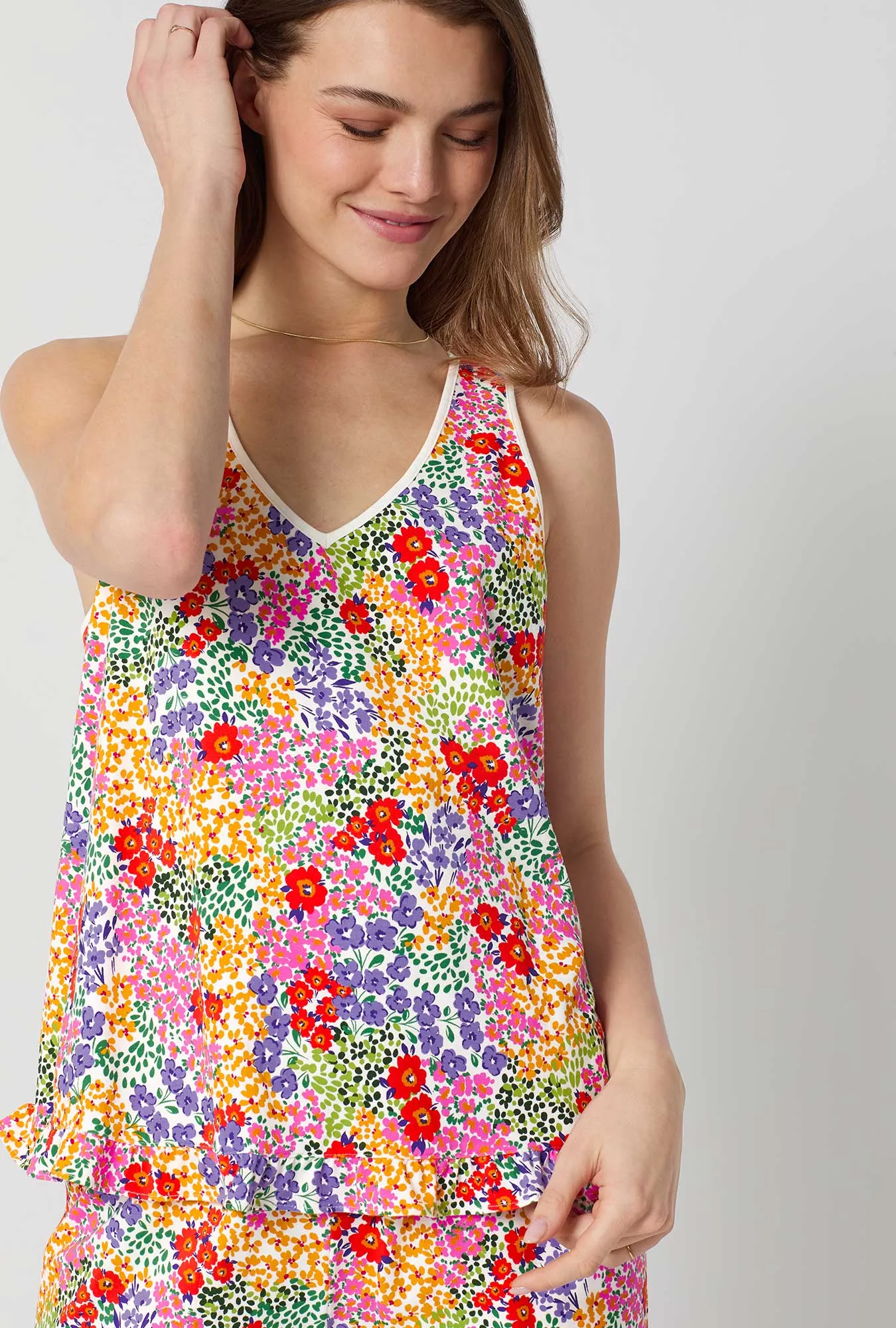 Spring Fields Ruffle Tank Stretch Jersey Cropped Pj Set sold by BedHead product image thumbnail 3