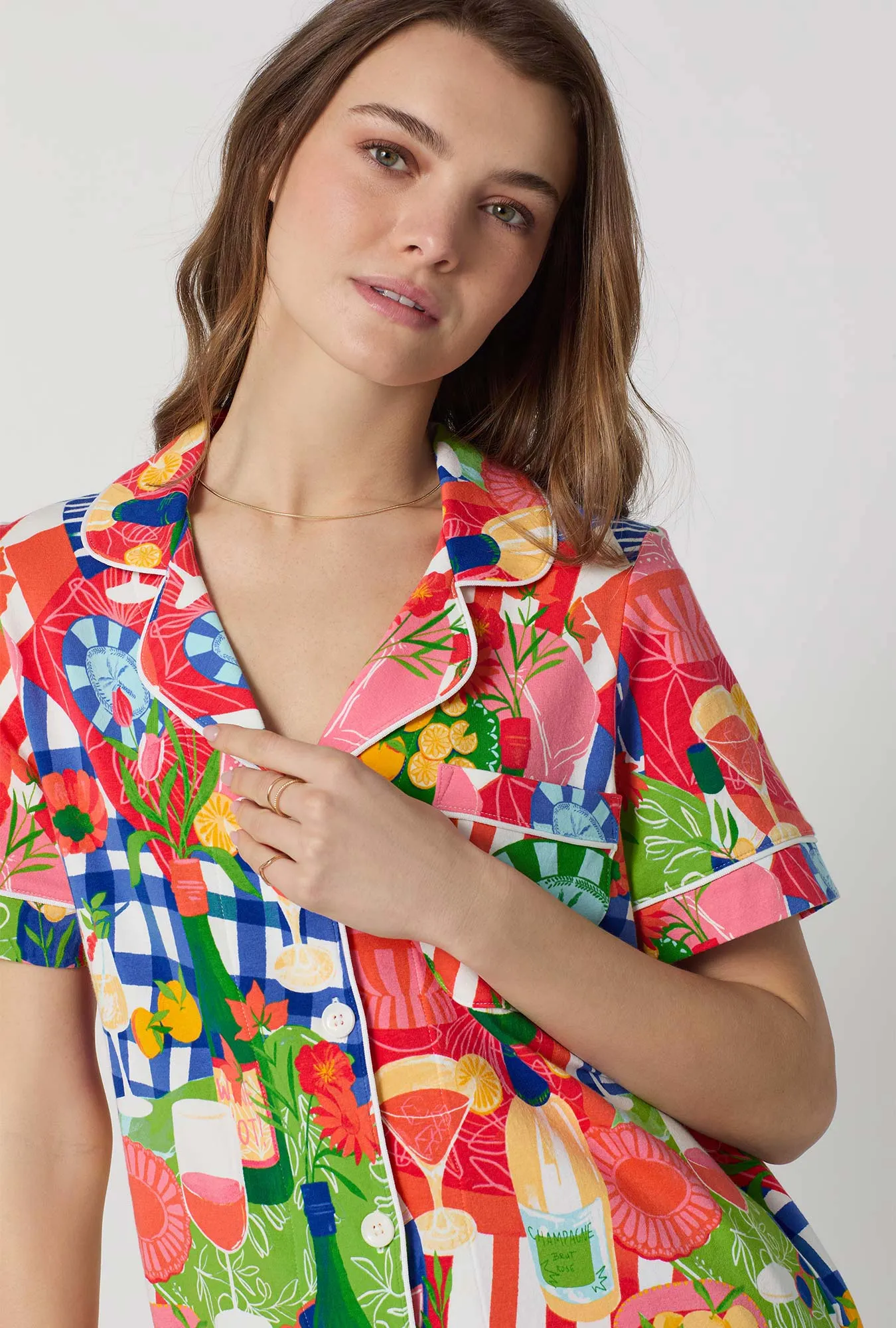 Picnic In The Park Short Sleeve Classic Stretch Jersey Cropped Pj Set sold by BedHead product image thumbnail 4