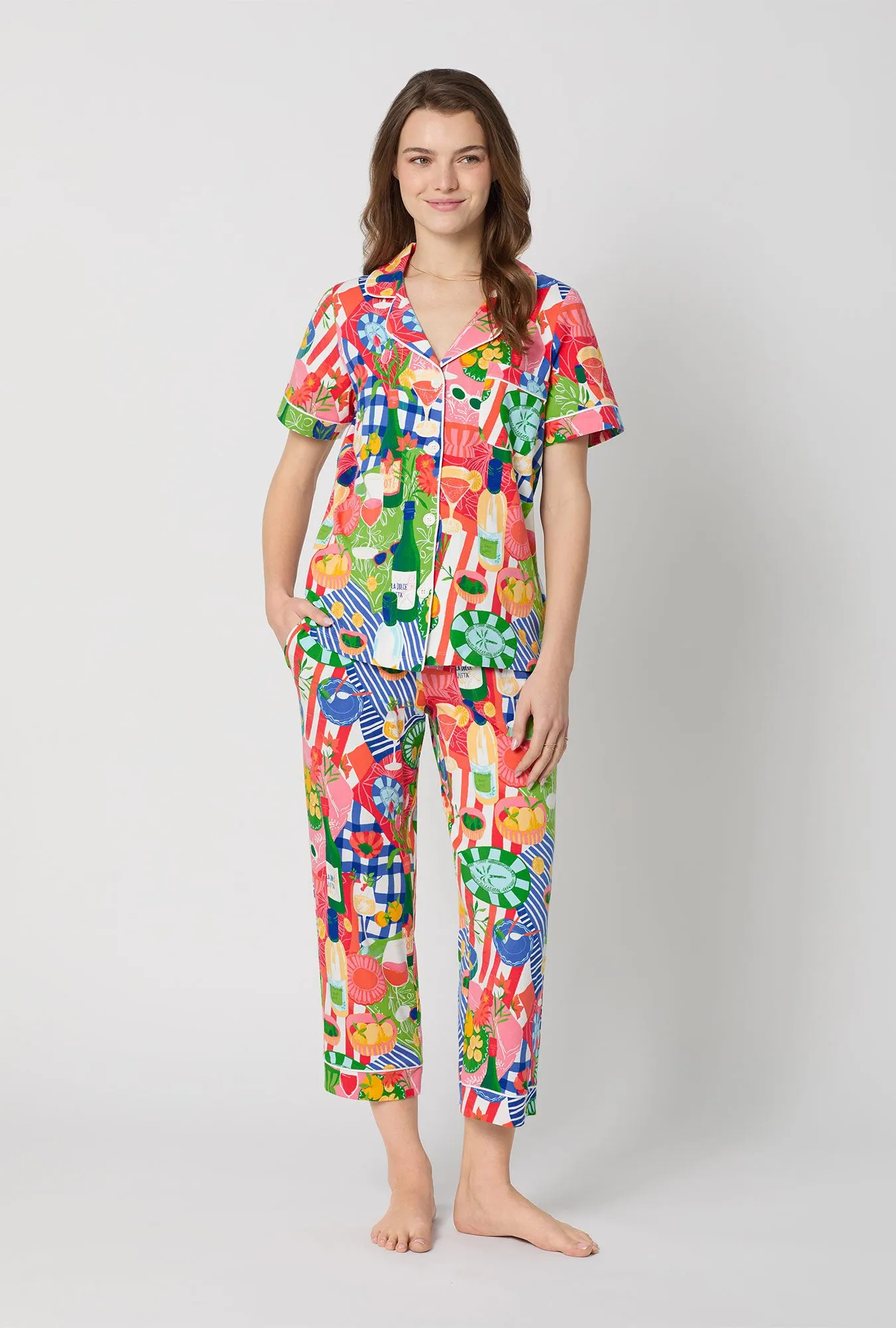 Picnic In The Park Short Sleeve Classic Stretch Jersey Cropped Pj Set sold by BedHead