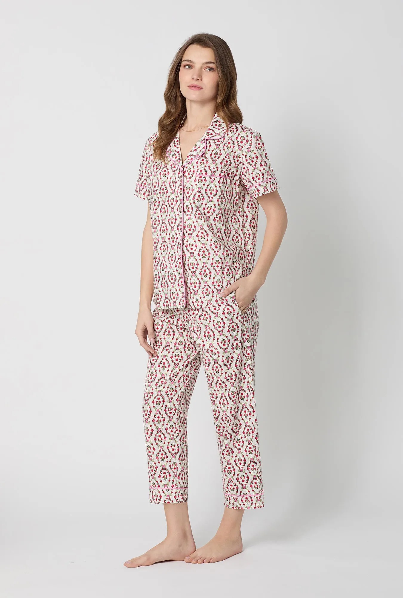 Olivia Short Sleeve Classic Woven Cotton Poplin Cropped Pj Set sold by BedHead product image thumbnail 2