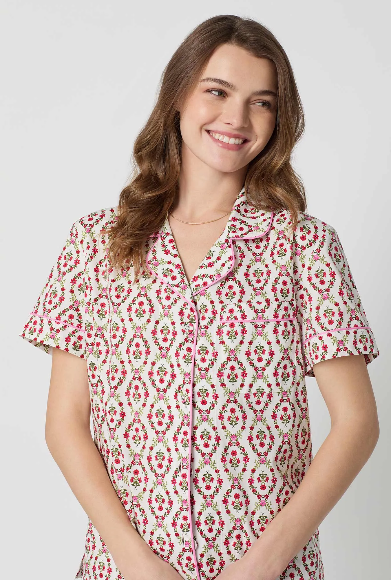 Olivia Short Sleeve Classic Woven Cotton Poplin Cropped Pj Set sold by BedHead product image thumbnail 3