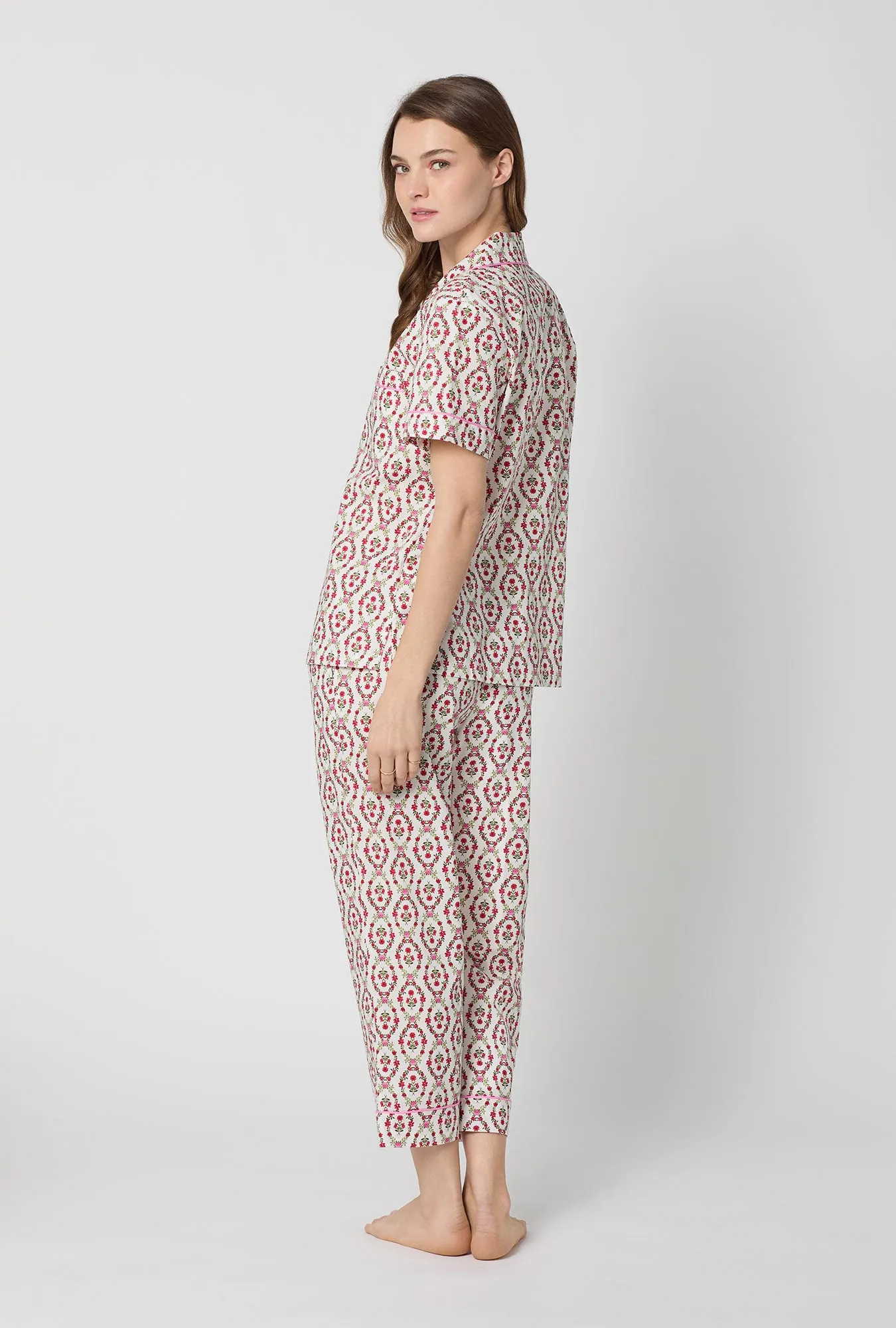 Olivia Short Sleeve Classic Woven Cotton Poplin Cropped Pj Set sold by BedHead product image thumbnail 4