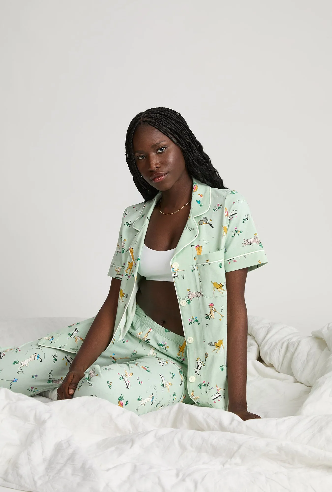 Lawn Games Short Sleeve Classic Stretch Jersey Cropped Pj Set sold by BedHead