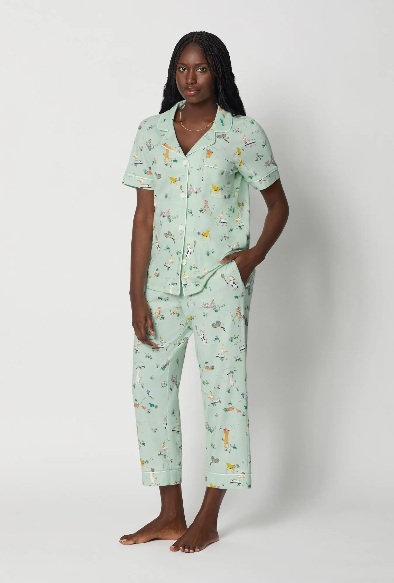 Lawn Games Short Sleeve Classic Stretch Jersey Cropped Pj Set sold by BedHead product image thumbnail 3