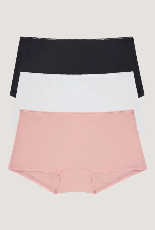 Stretch Jersey Boyshort Underwear 3 Pack-Black, White, First Blush sold by BedHead