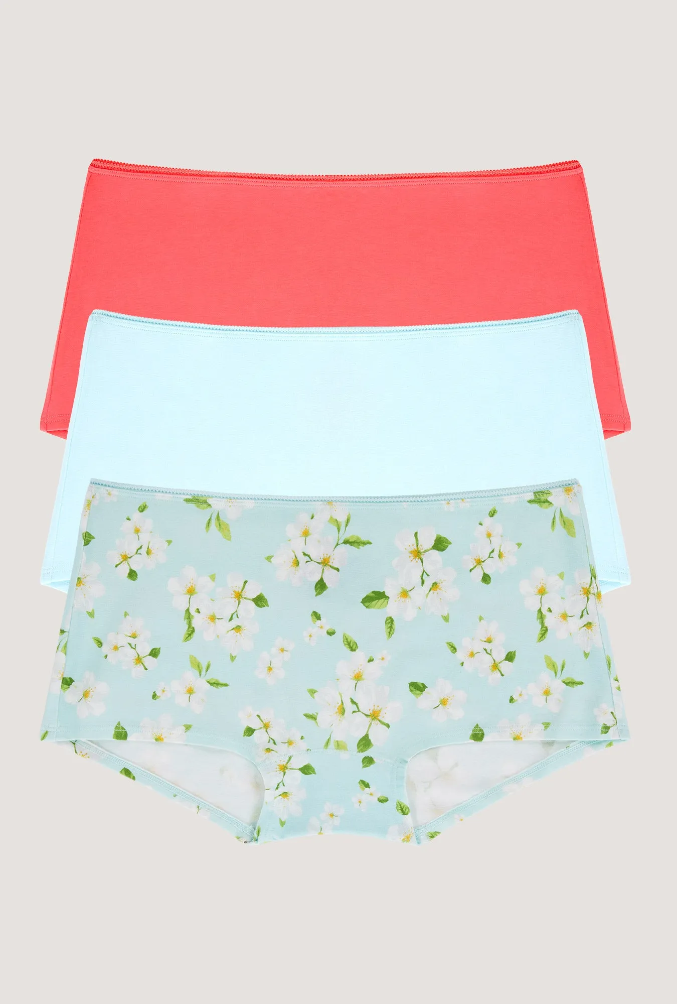 Stretch Jersey Boyshort Underwear 3 Pack - Sugar Coral, Bedhead Blue, Magnolia Breeze sold by BedHead