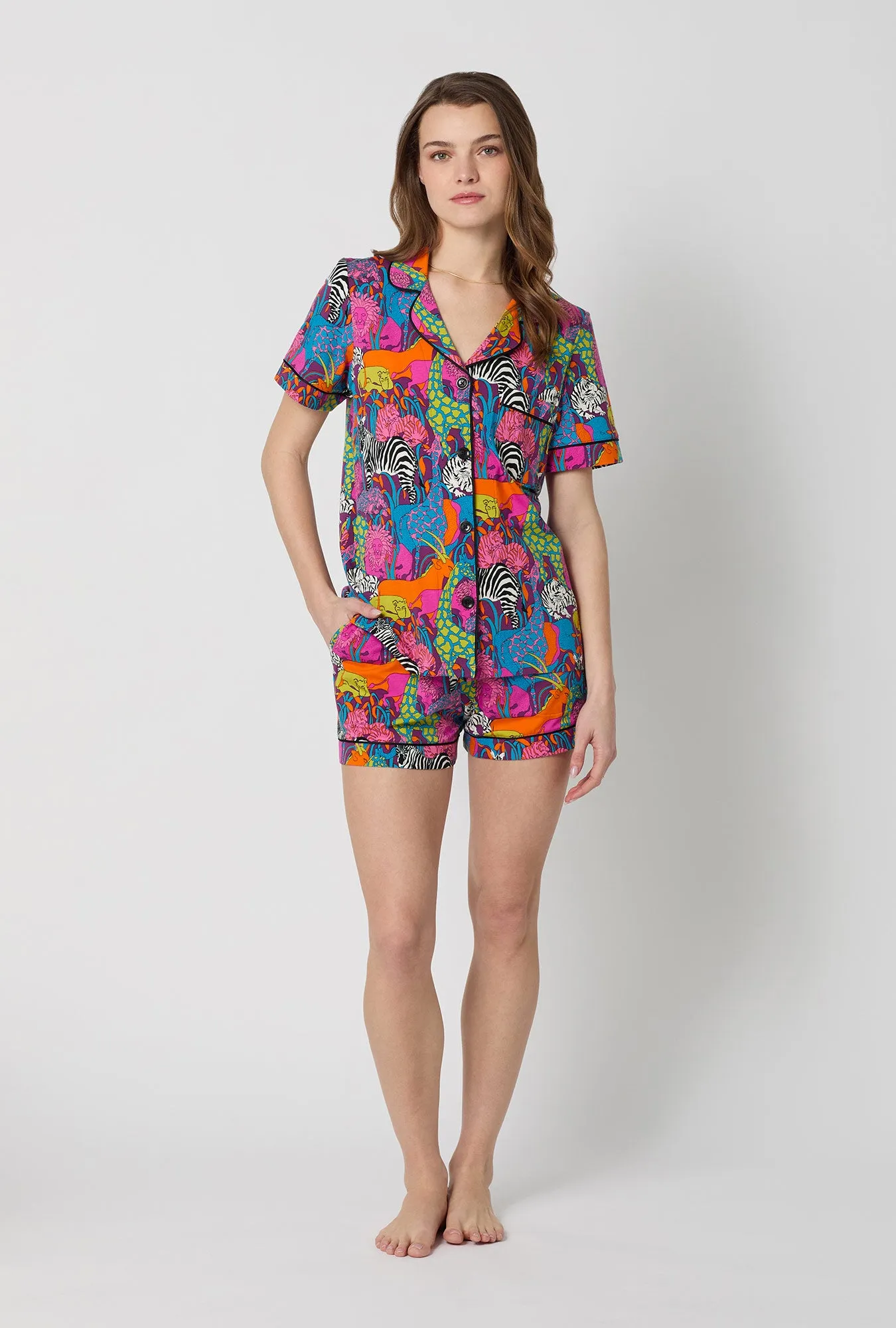 BedHead x Trina Turk Jungle Short Sleeve Classic Shorty Stretch Jersey Pj Set sold by BedHead