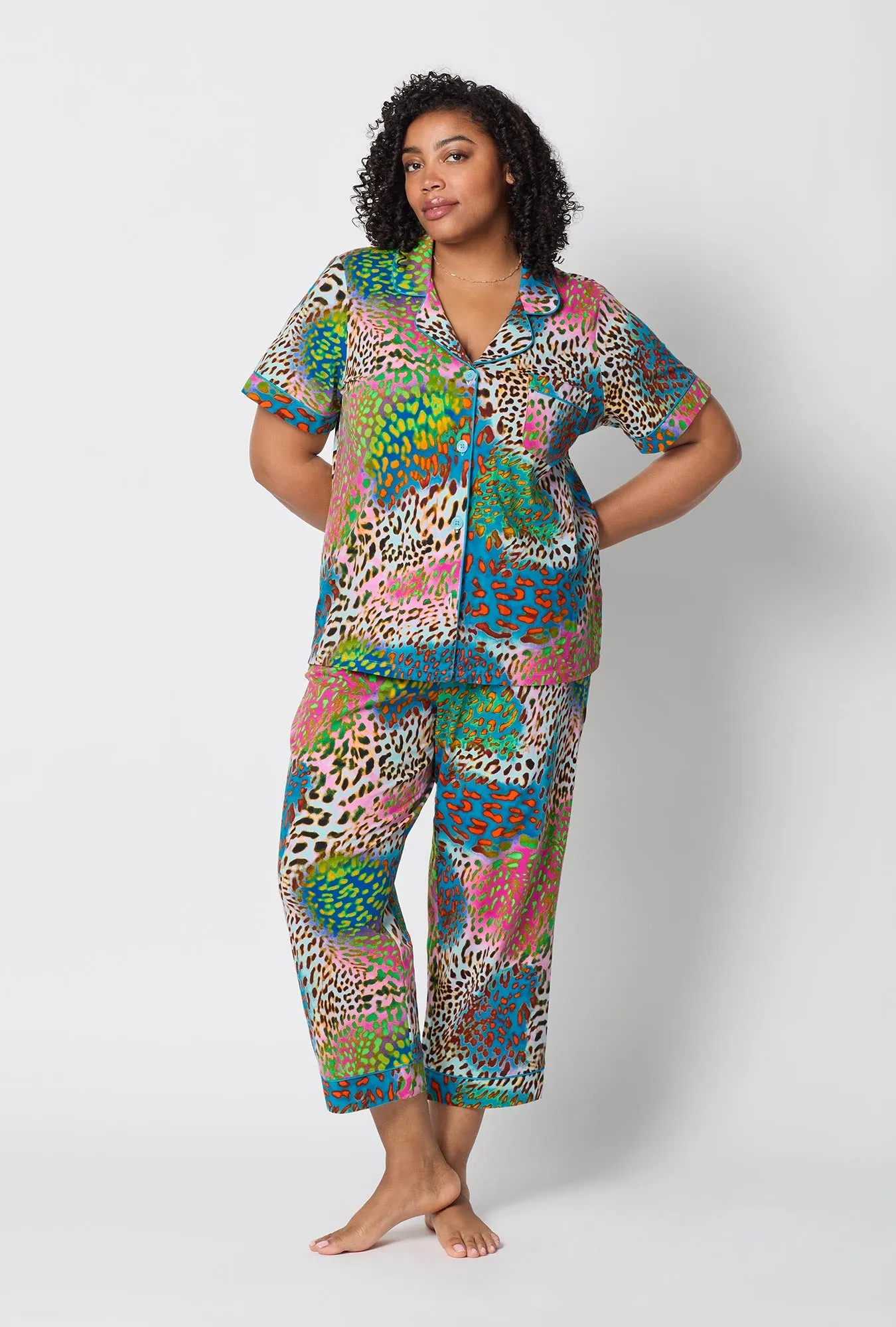 BedHead x Trina Turk Spray Leopard Short Sleeve Classic Stretch Jersey Cropped Pj Set sold by BedHead product image thumbnail 5