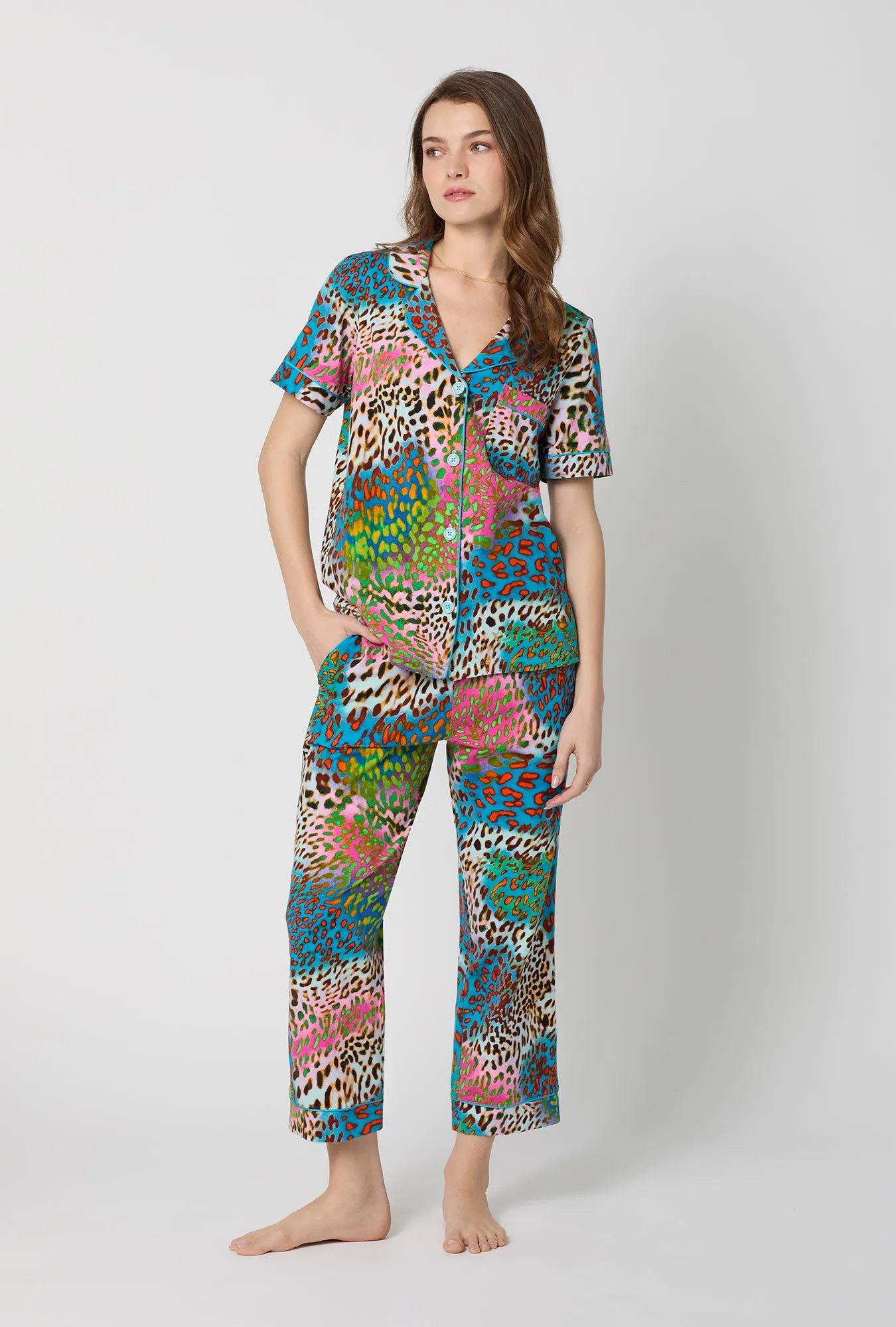 BedHead x Trina Turk Spray Leopard Short Sleeve Classic Stretch Jersey Cropped Pj Set sold by BedHead product image thumbnail 2