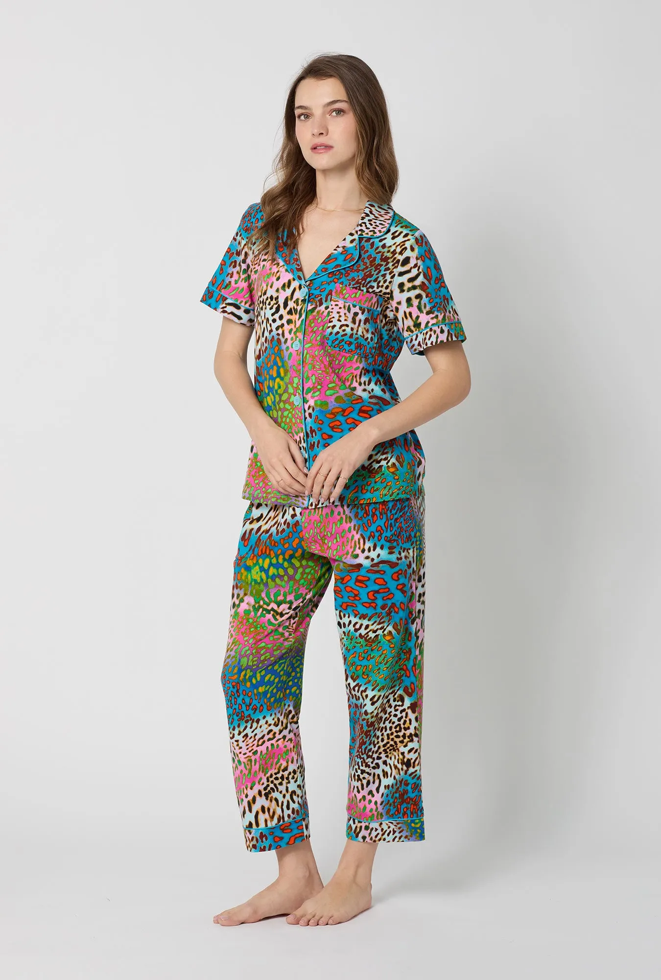 BedHead x Trina Turk Spray Leopard Short Sleeve Classic Stretch Jersey Cropped Pj Set sold by BedHead product image thumbnail 3